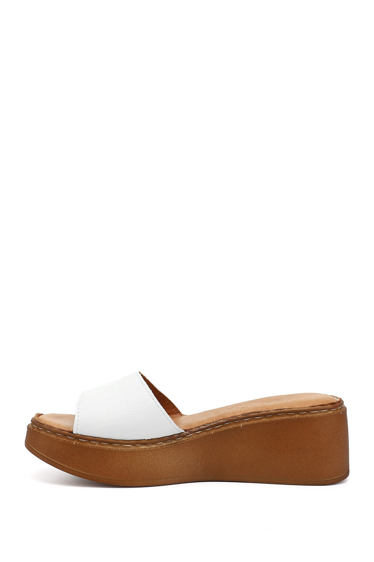 GÖNDERİ(R)-Women / Girls White Filled Sole Genuine Leather Slippers 3