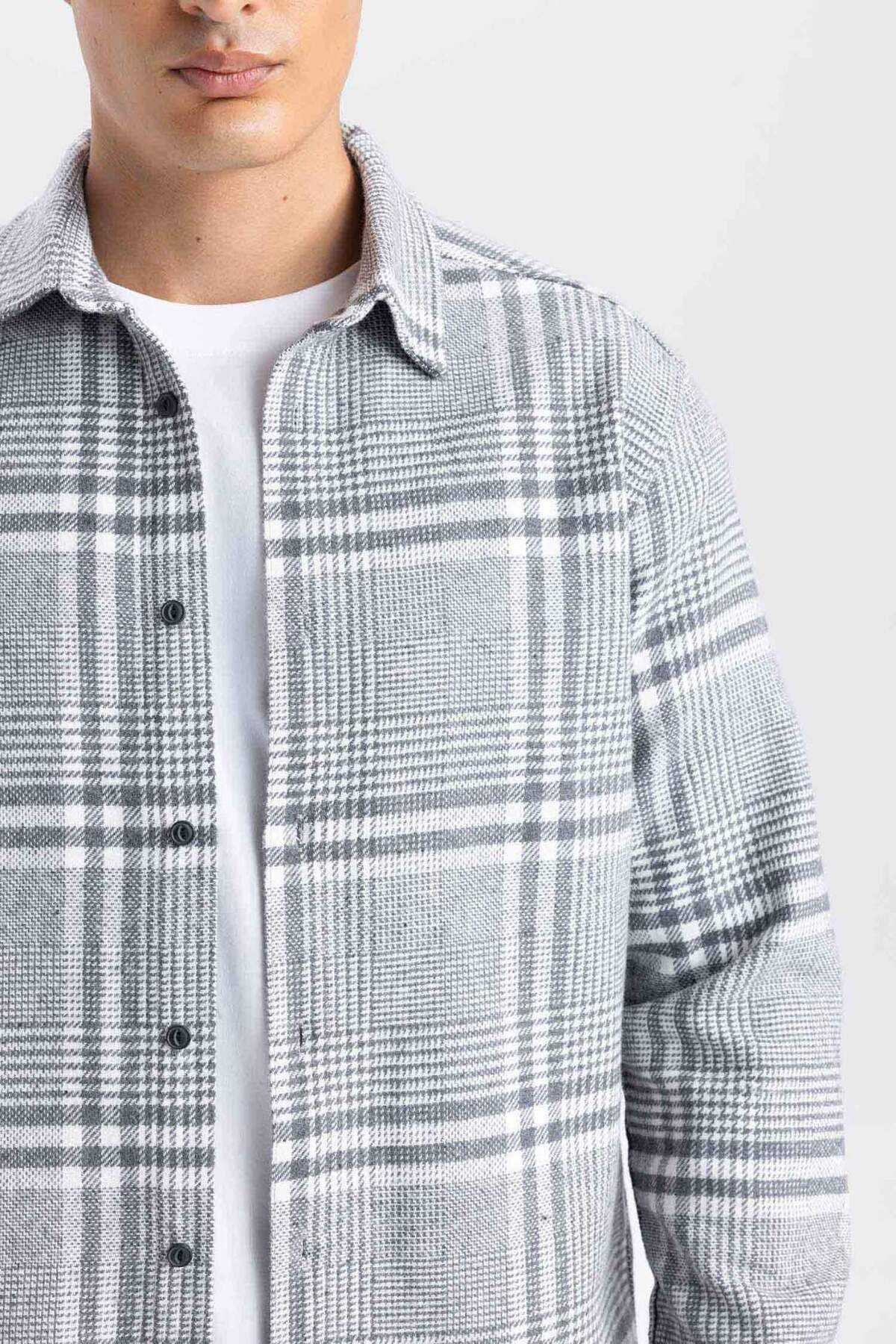 DeFacto-Regular Fit Checked Flannel Long Sleeve Shirt E0983Ax24Wn 5