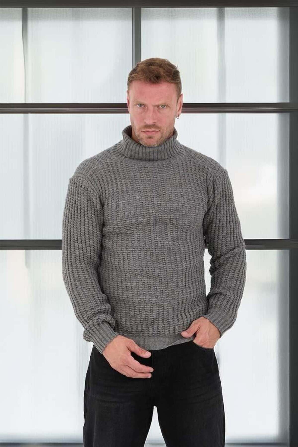 Valiberta-Nopenli Ribbed Knitted Fisherman Sweater - Smoked 1