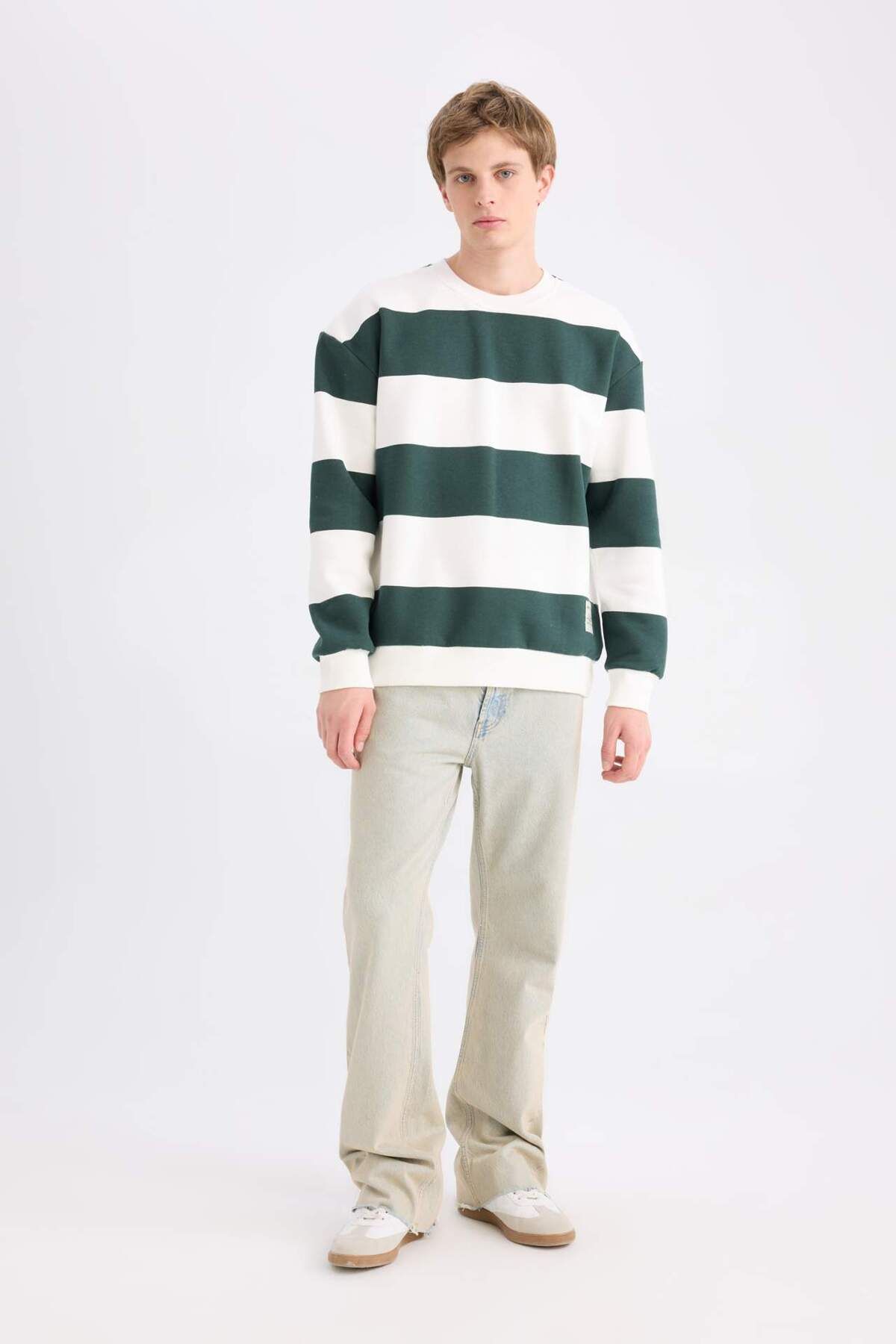 DeFacto-Boxy Fit Rundhalsausschnitt Gestreiftes Sweatshirt A9066AX24AU 2