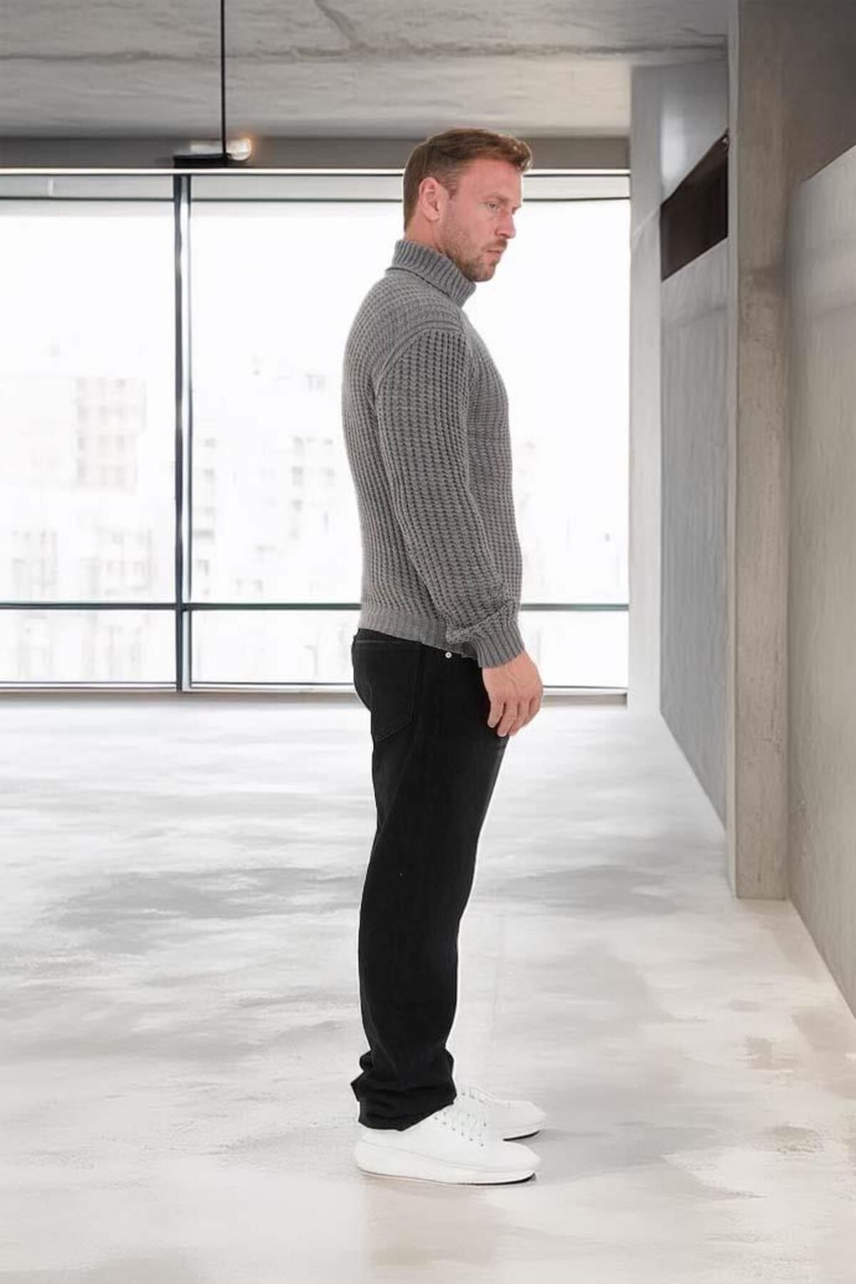 Valiberta-Nopenli Ribbed Knitted Fisherman Sweater - Smoked 4