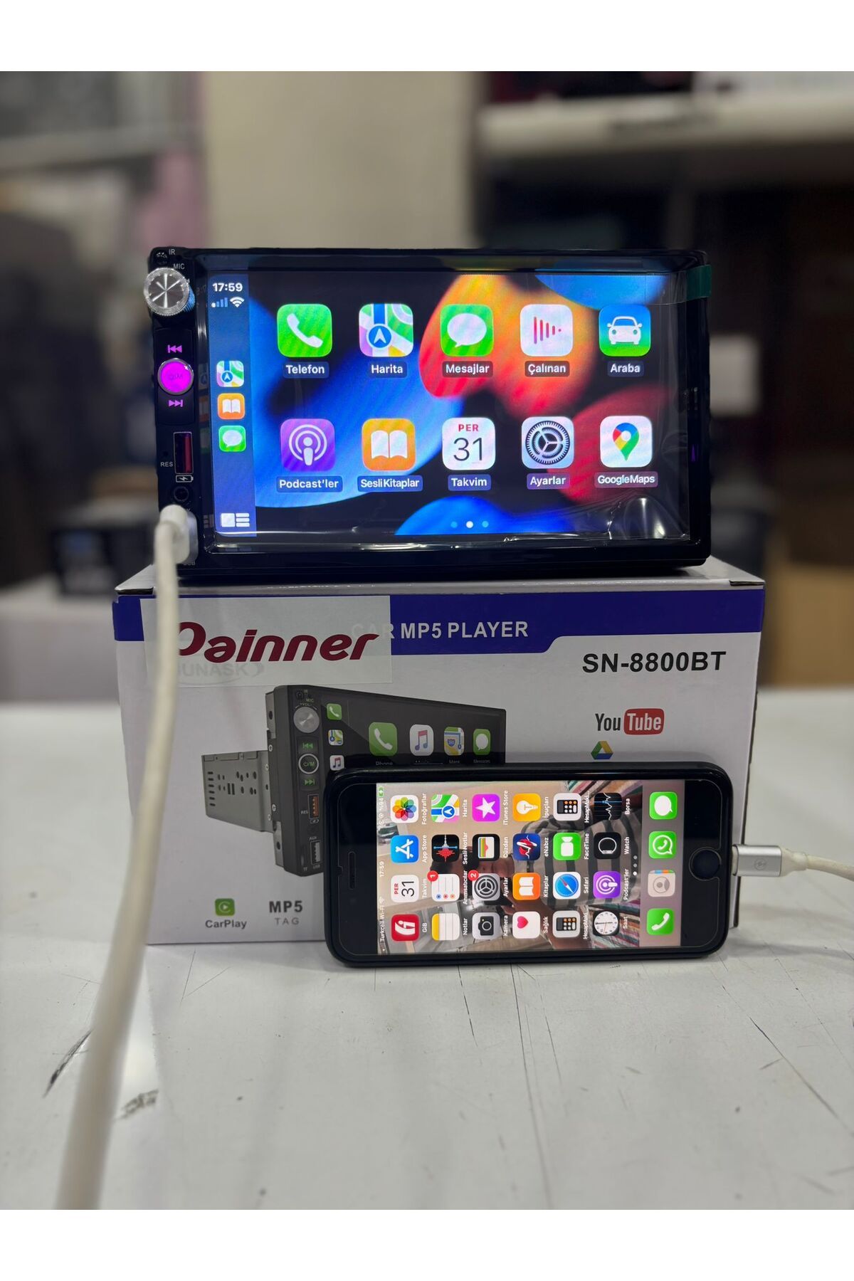 Painner-Sn-8800bt Carplay - كاميرا وقوف السيارات بشريط مزدوج مع شاشة 7 بوصة، بلوتوث، MP5، MP3، USB، بطاقة SD، راديو 6