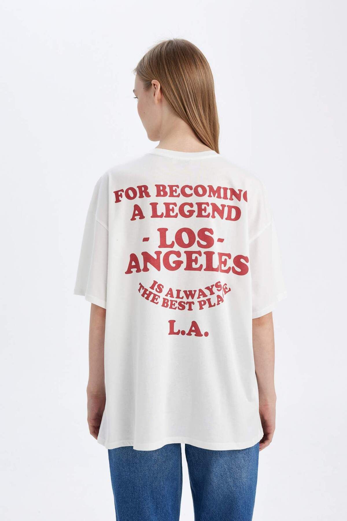 DeFacto-Back-to-School-T-Shirt mit übergroßem, weitem Rundhalsausschnitt und kurzärmligem Rücken, bedruckt E2764AX24AU 7