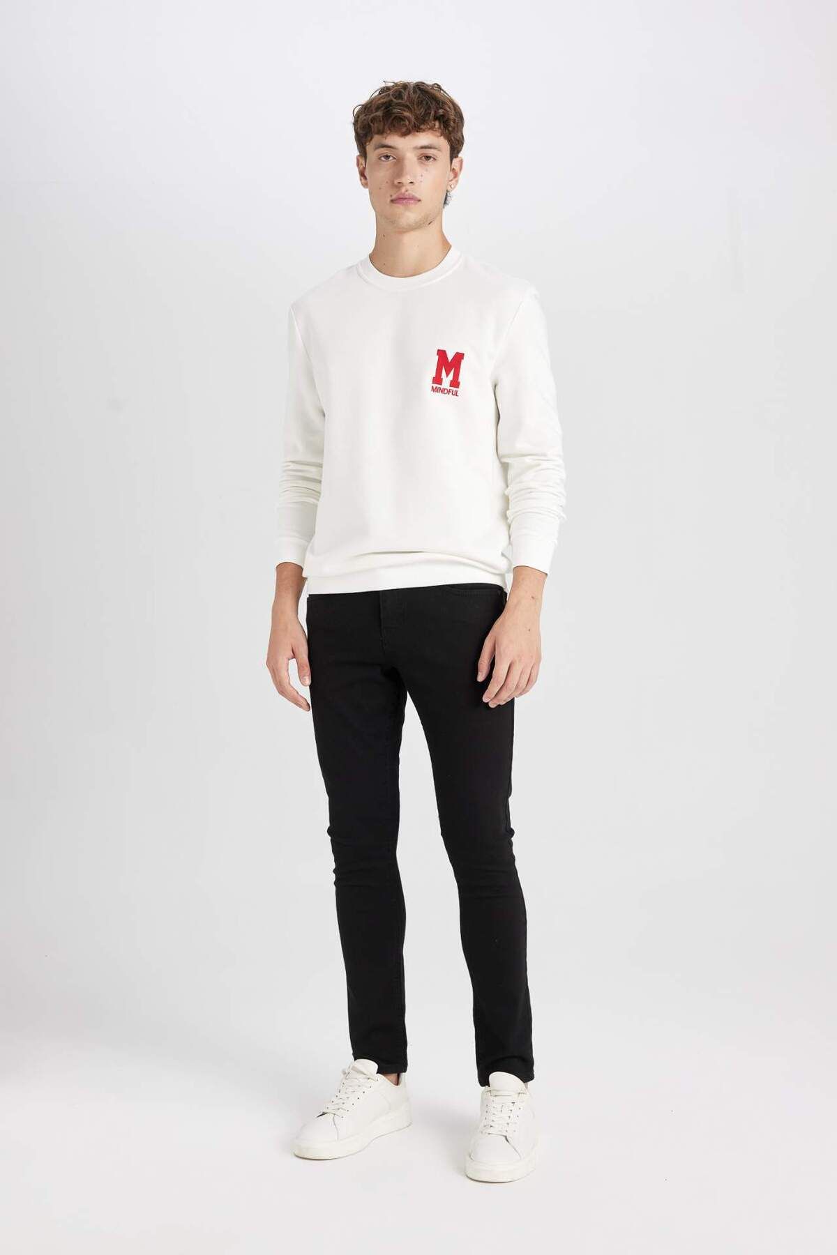 DeFacto-Nová tlustá mikina Regular Fit Crew Neck s potiskem D3670Ax24Au 2