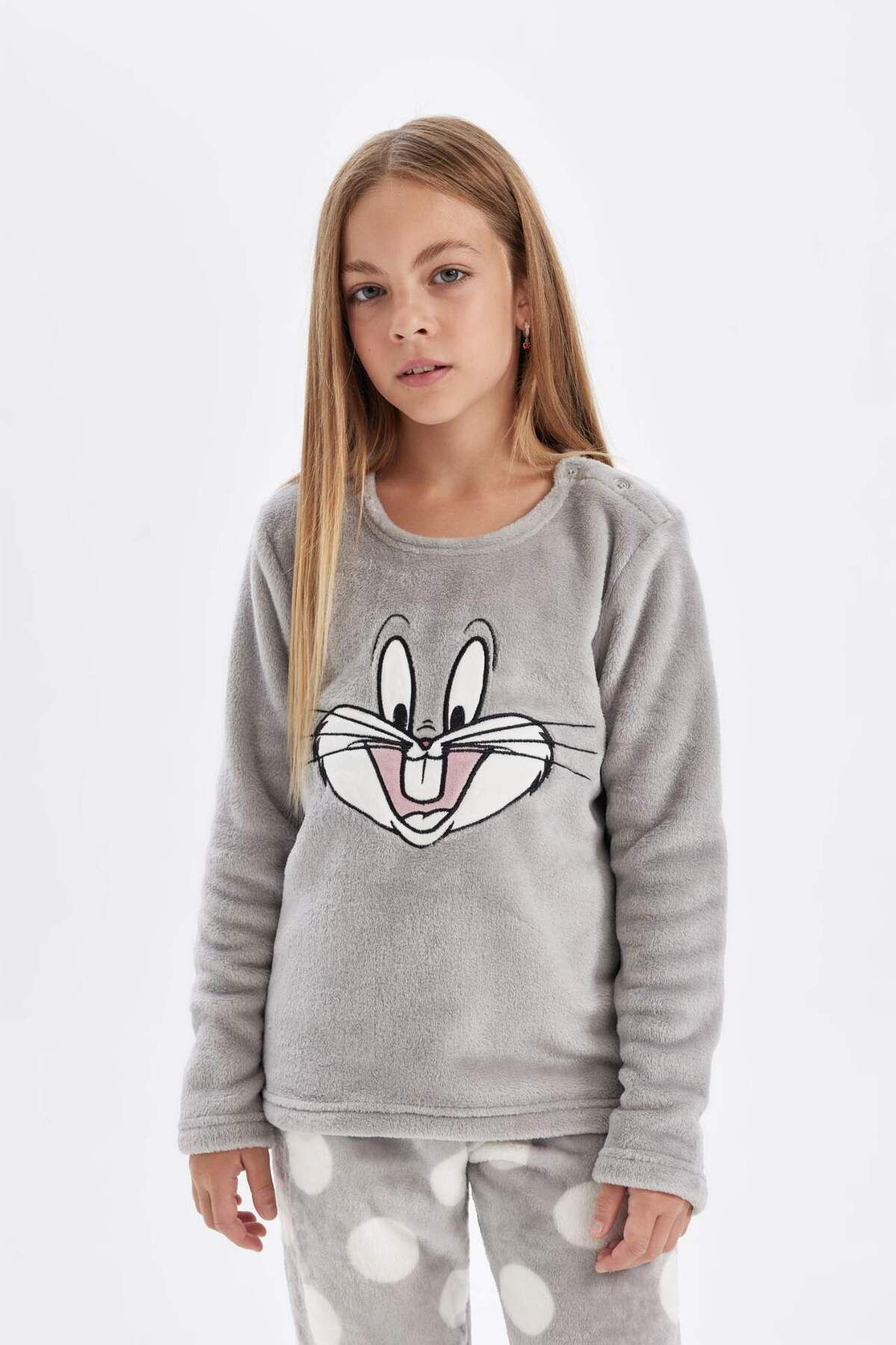 DeFacto-Set de pijamale Looney Tunes pentru fete - Set de pluș, mâneci lungi, top și fund D1069a824wn 3