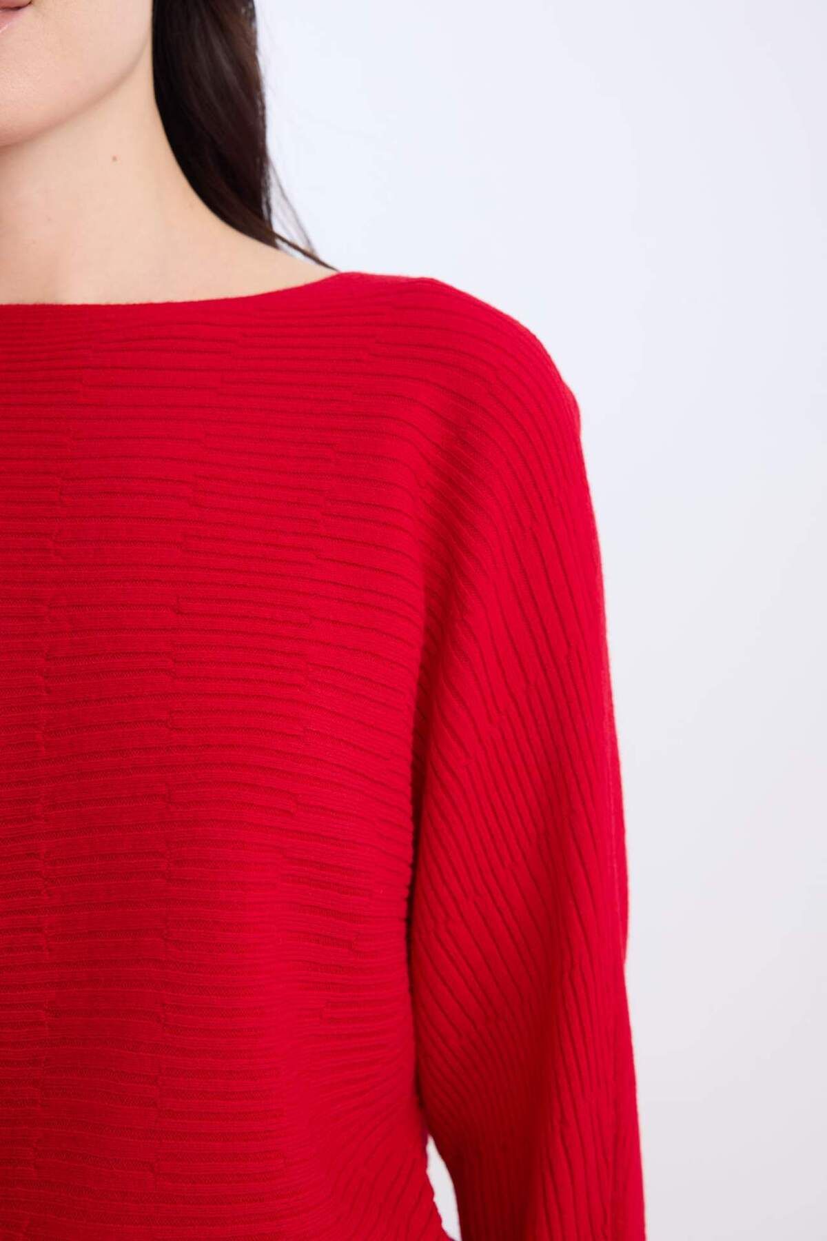 DeFacto-Roter Basic-Strickpullover mit U-Boot-Ausschnitt und Fledermausärmeln D7670AX24AU 5