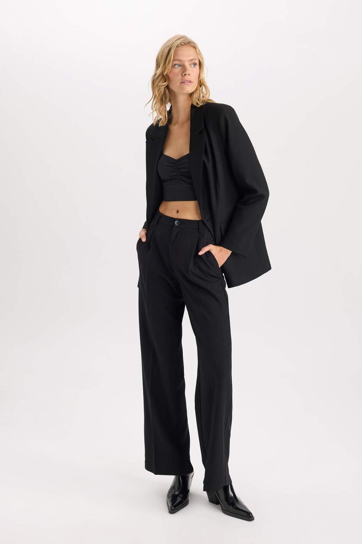 DeFacto-Oversize Wide Fit Blazer Jacket Double Breasted Lapel Button Basic Plain Blazer Jacket C2575Ax24Au 2