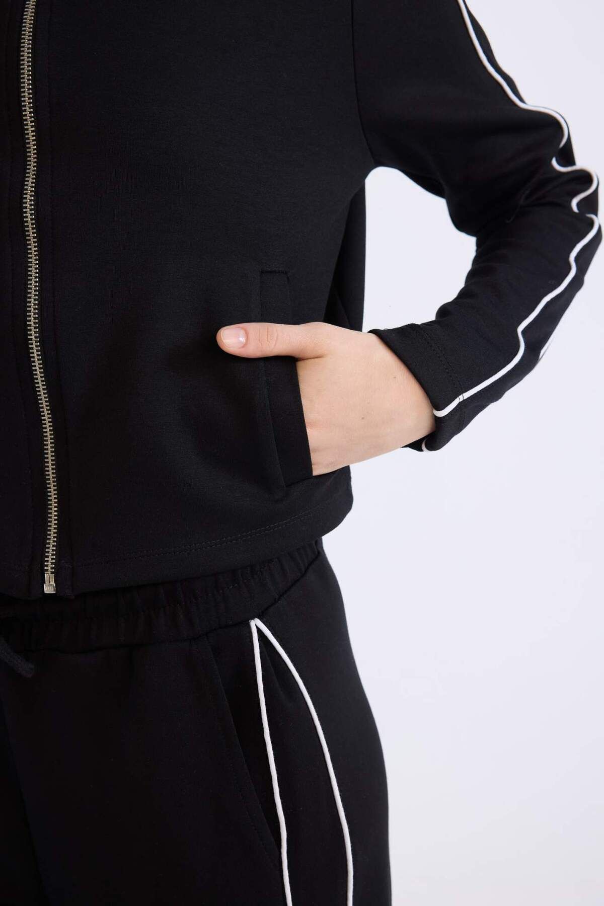 DeFacto-Fitted Half Turtleneck Modal Zipper Cardigan D6670Ax24Wn 7
