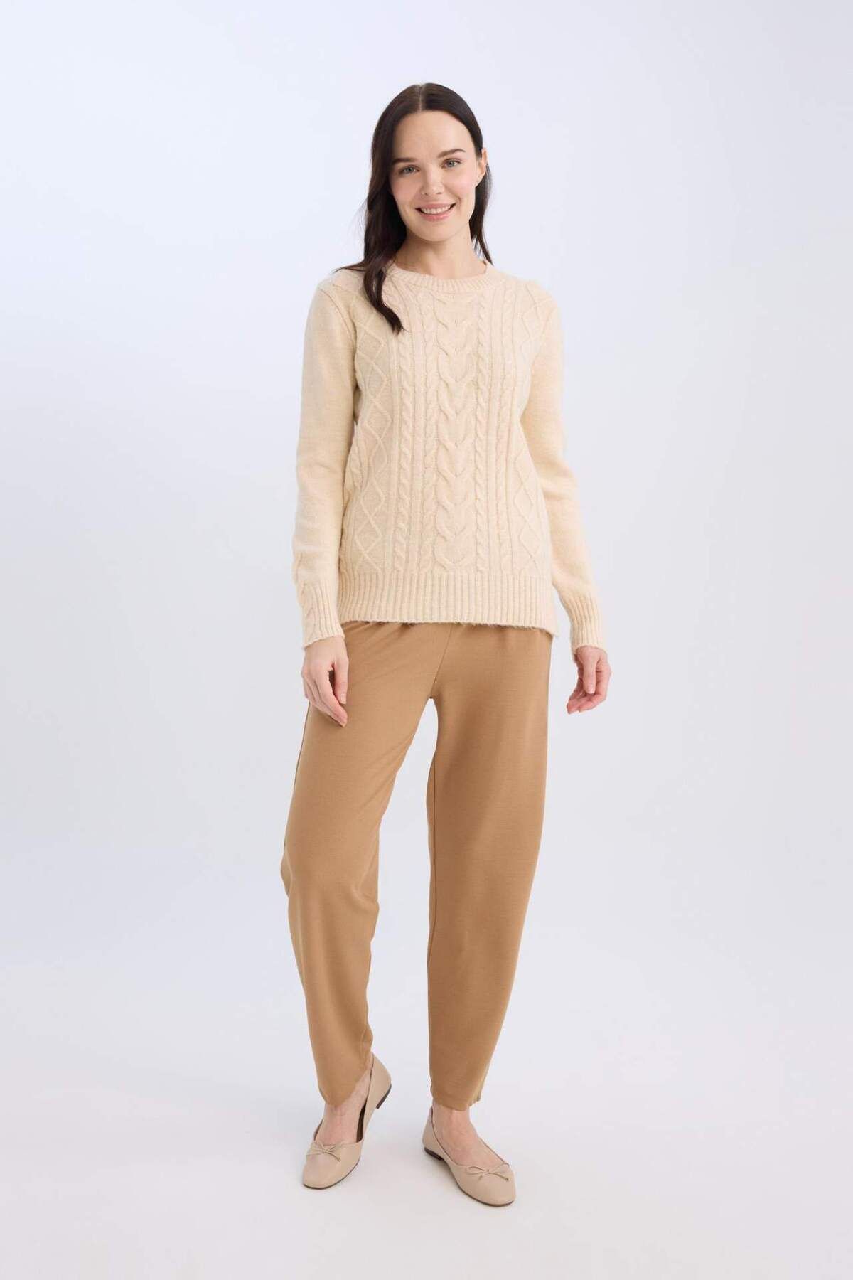 DeFacto-Pantaloni drepti cu talie elastică plisată Basic Solid D4405AX24WN 2