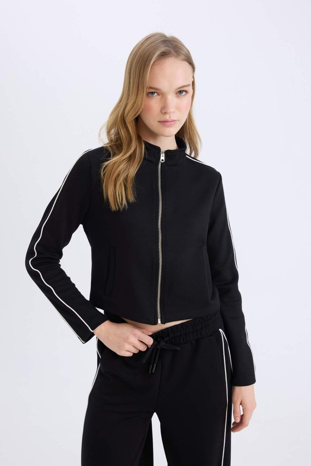 DeFacto-Fitted Half Turtleneck Modal Zipper Cardigan D6670Ax24Wn 4