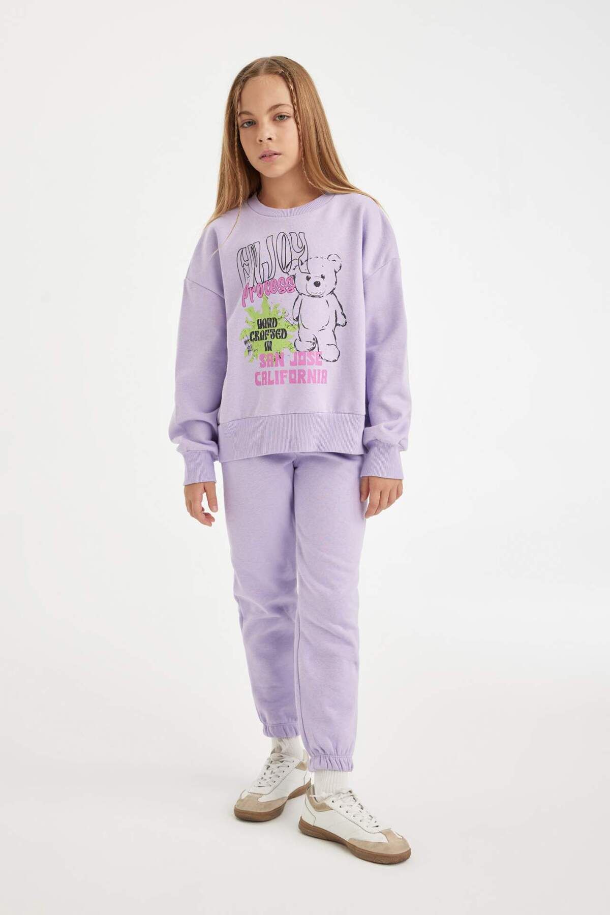 DeFacto-Set de 2 piese pentru fete, hanorac imprimat cu decolteu, pantaloni de sport pentru jogger cu talie elastică D2218A824WN 4
