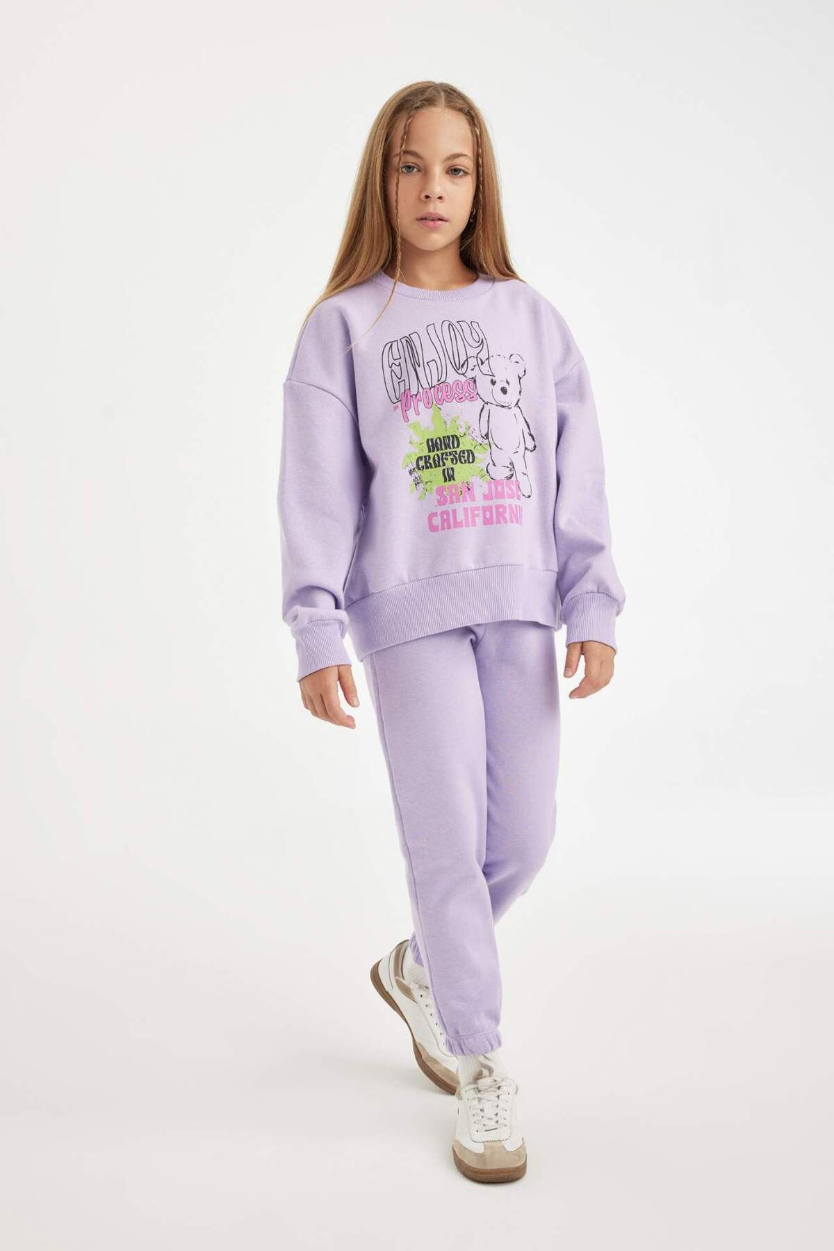 DeFacto-Set de 2 piese pentru fete, hanorac imprimat cu decolteu, pantaloni de sport pentru jogger cu talie elastică D2218A824WN 3