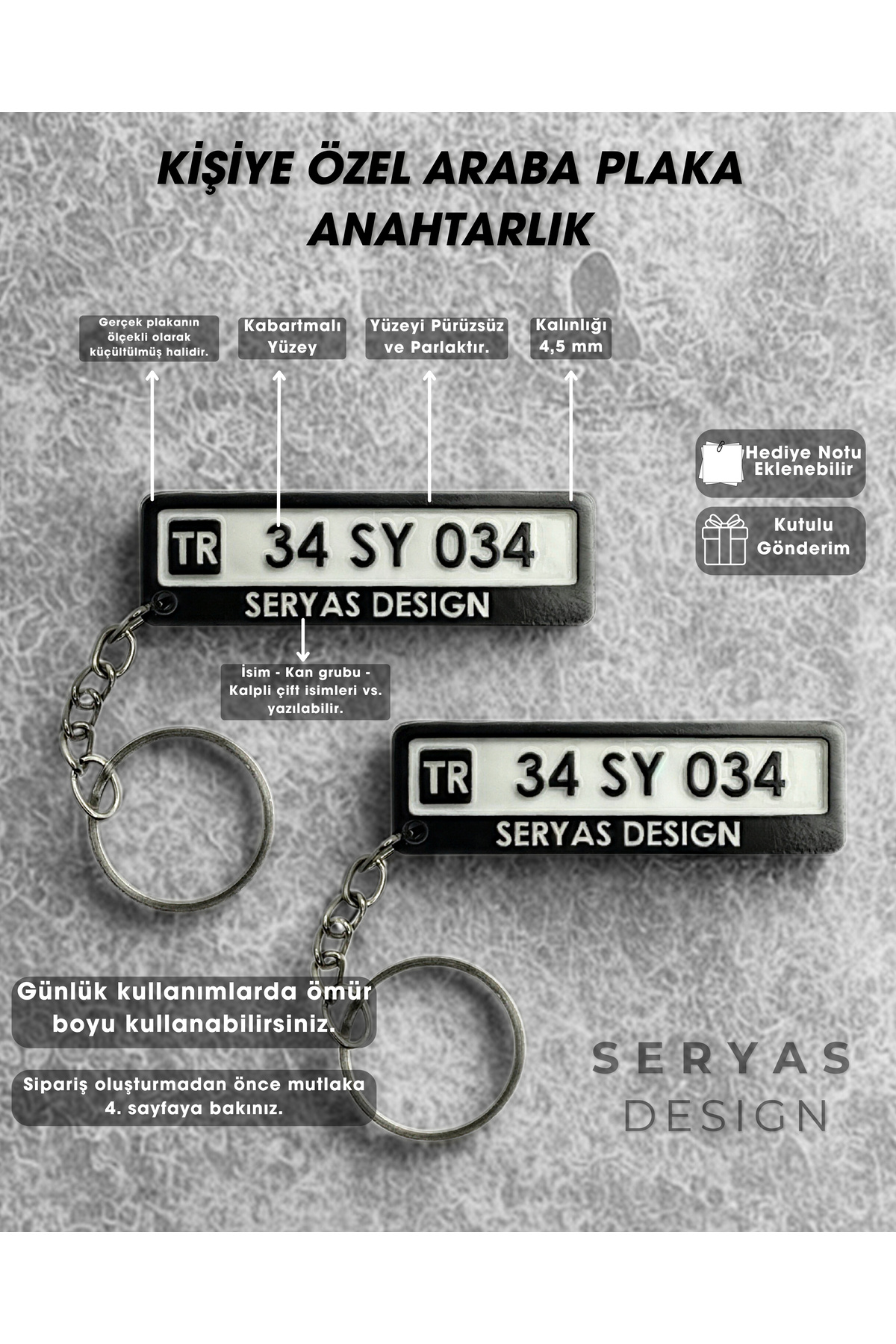 SAYER DESİGN Kişiye Özel Araba Plaka Anahtarlık Plakalı Araba Hediyesi Araba Süsü (1ADET)