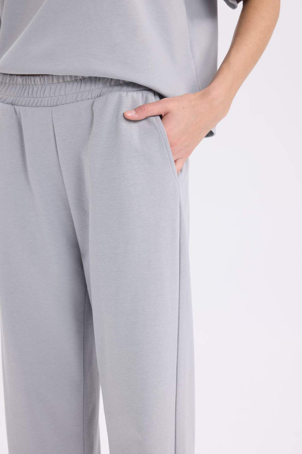 DeFacto-Jogginghose mit weitem Bein und weitem Bein, elastische Taille, Taschen, Basic, einfarbig 3158902 5