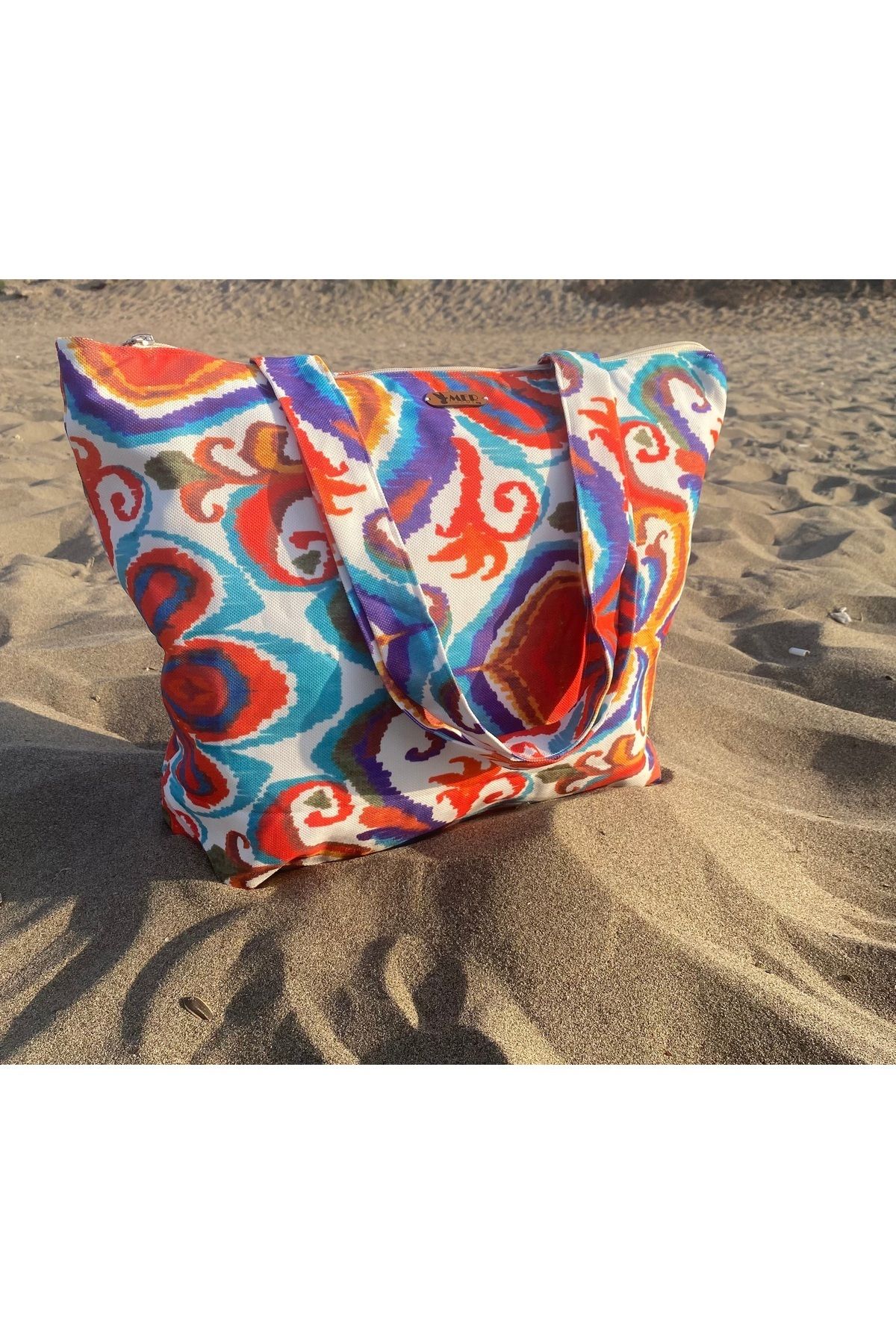 MER HOME-Bohemian Tie Patterned Zippered Lined Beach Bag Daily Shoulder Bag 4