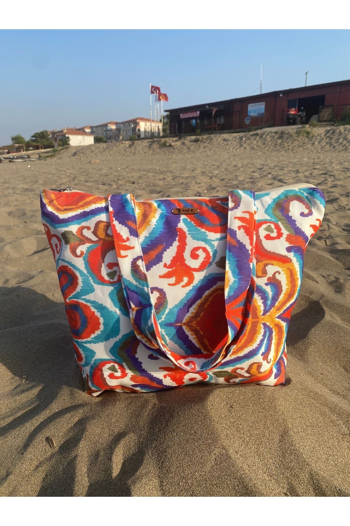 MER HOME-Bohemian Tie Patterned Zippered Lined Beach Bag Daily Shoulder Bag 7