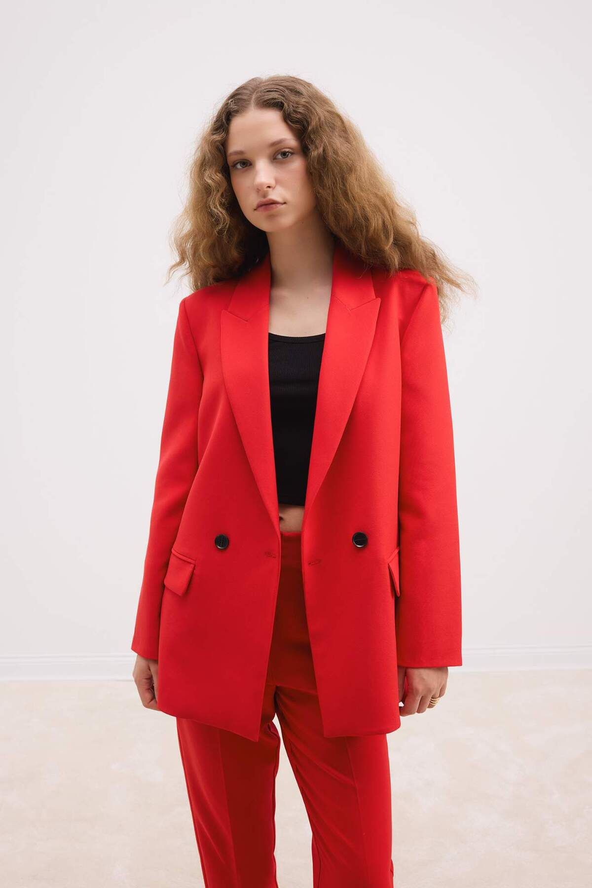DeFacto-Oversize Wide Fit Jacket Collar Buttoned Basic Plain Blazer Jacket C2457Ax24Au 3
