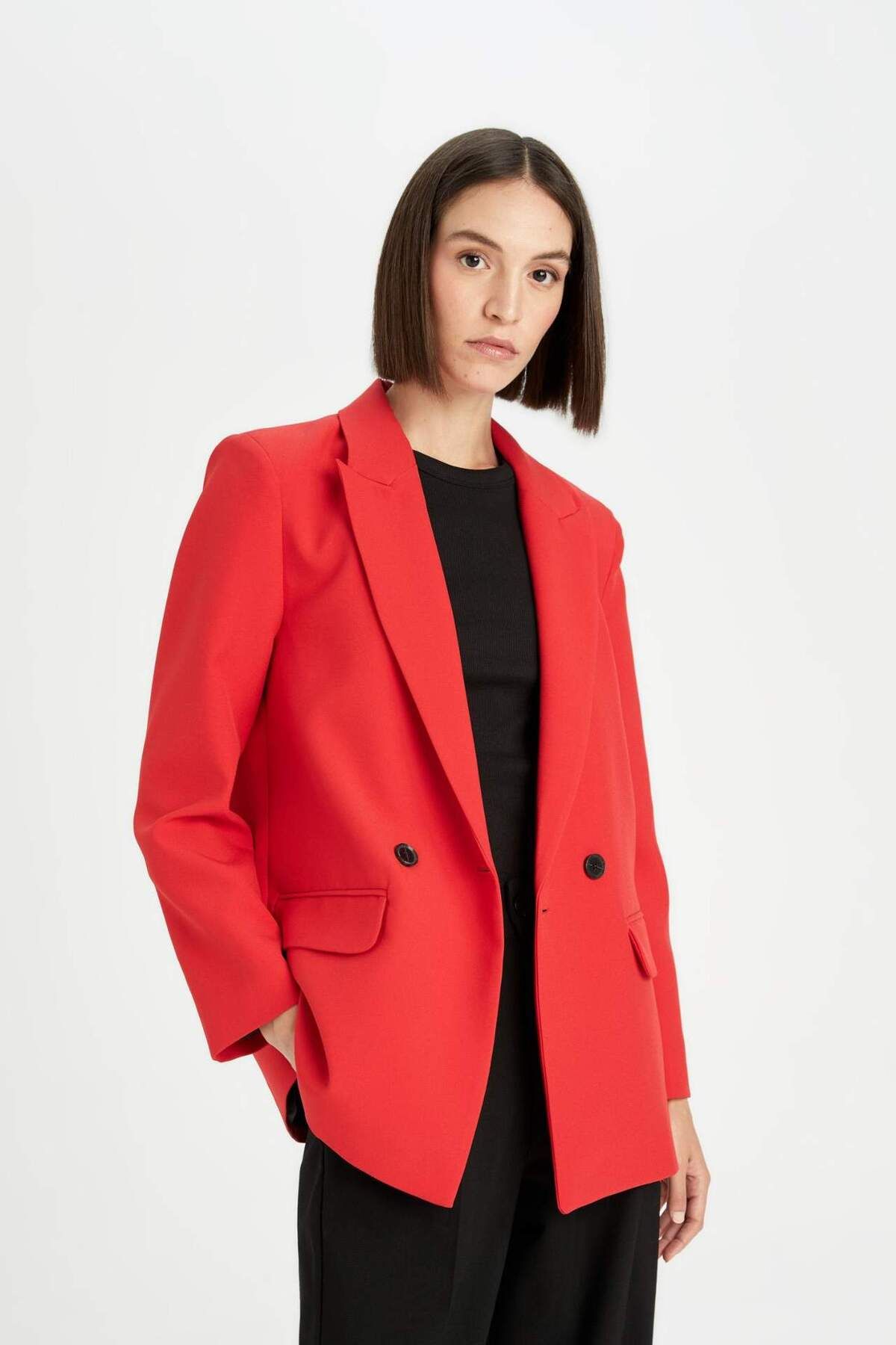 DeFacto-Oversize Wide Fit Jacket Collar Buttoned Basic Plain Blazer Jacket C2457Ax24Au 8