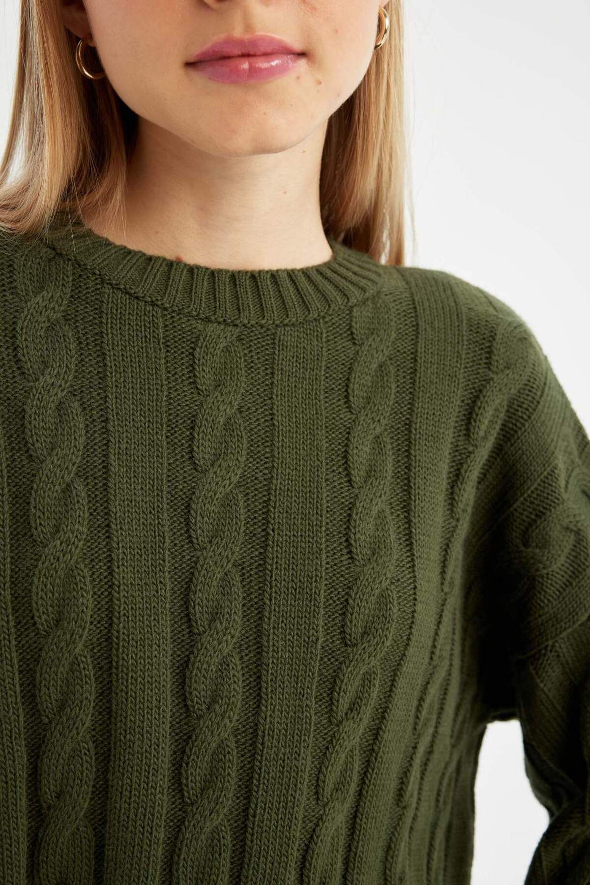 DeFacto-Regular Fit Rundhals Zopfstrickpullover A8151AX24WN 4