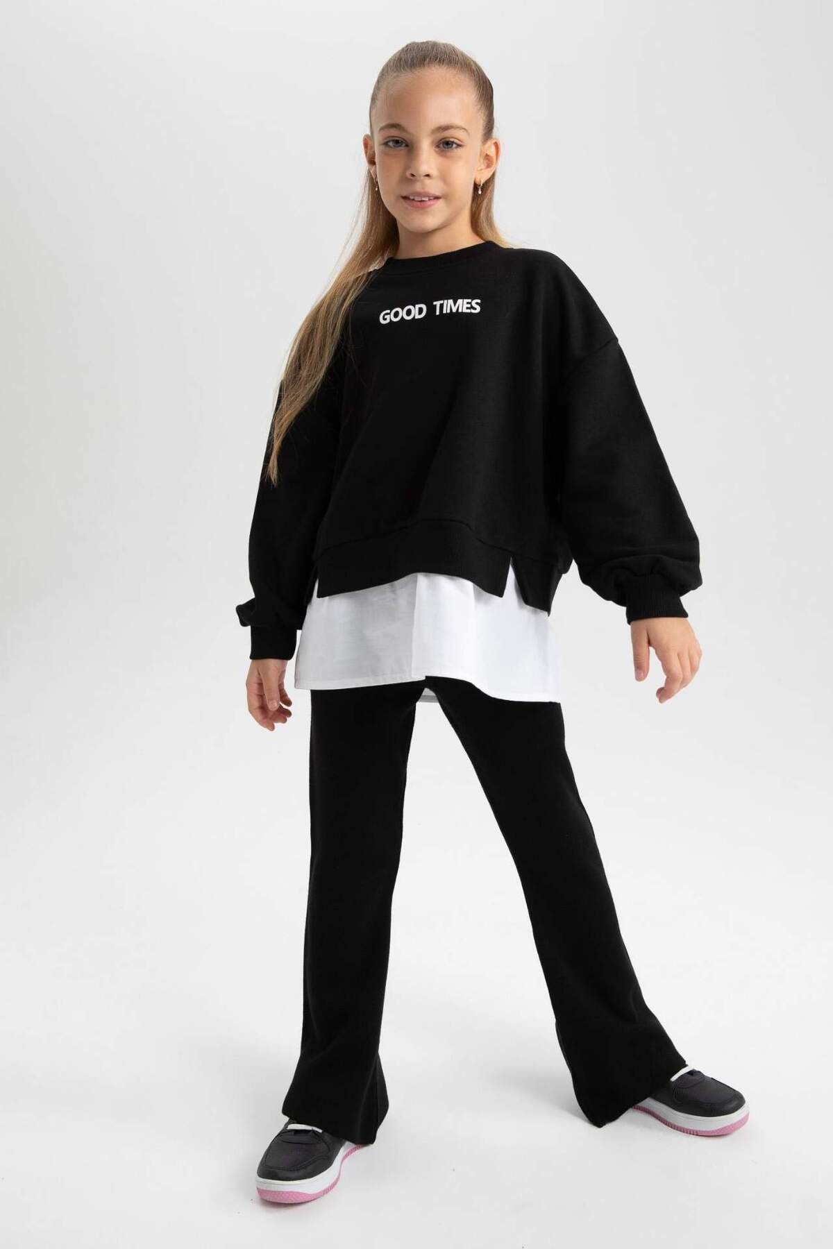 DeFacto-Pantaloni de tricotaj simpli de bază pentru fete, cu picioare spaniole, A6029A824WN 4