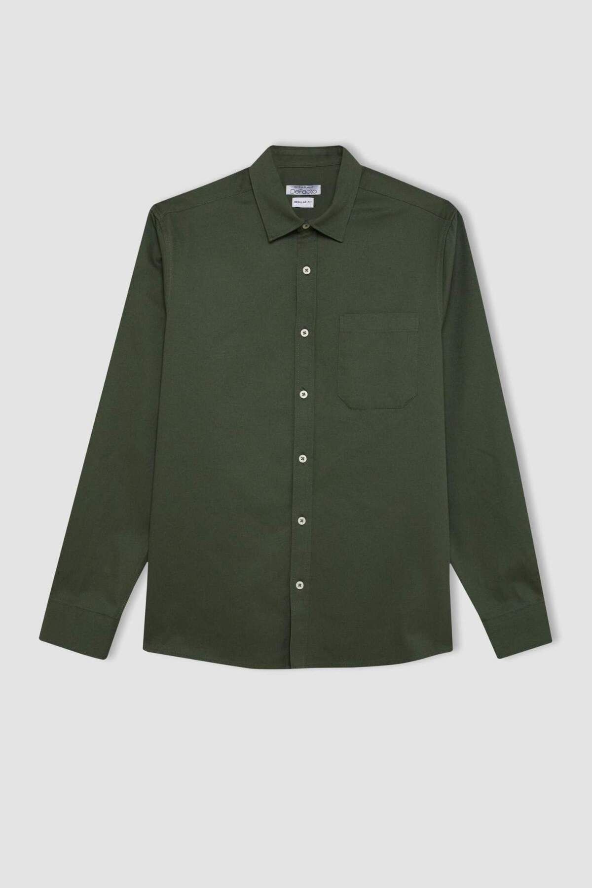 DeFacto-100 % Baumwolle, reguläre Passform, geknöpftes Basic-Langarmhemd aus einfarbigem Gabardine A5383AX24AU 7