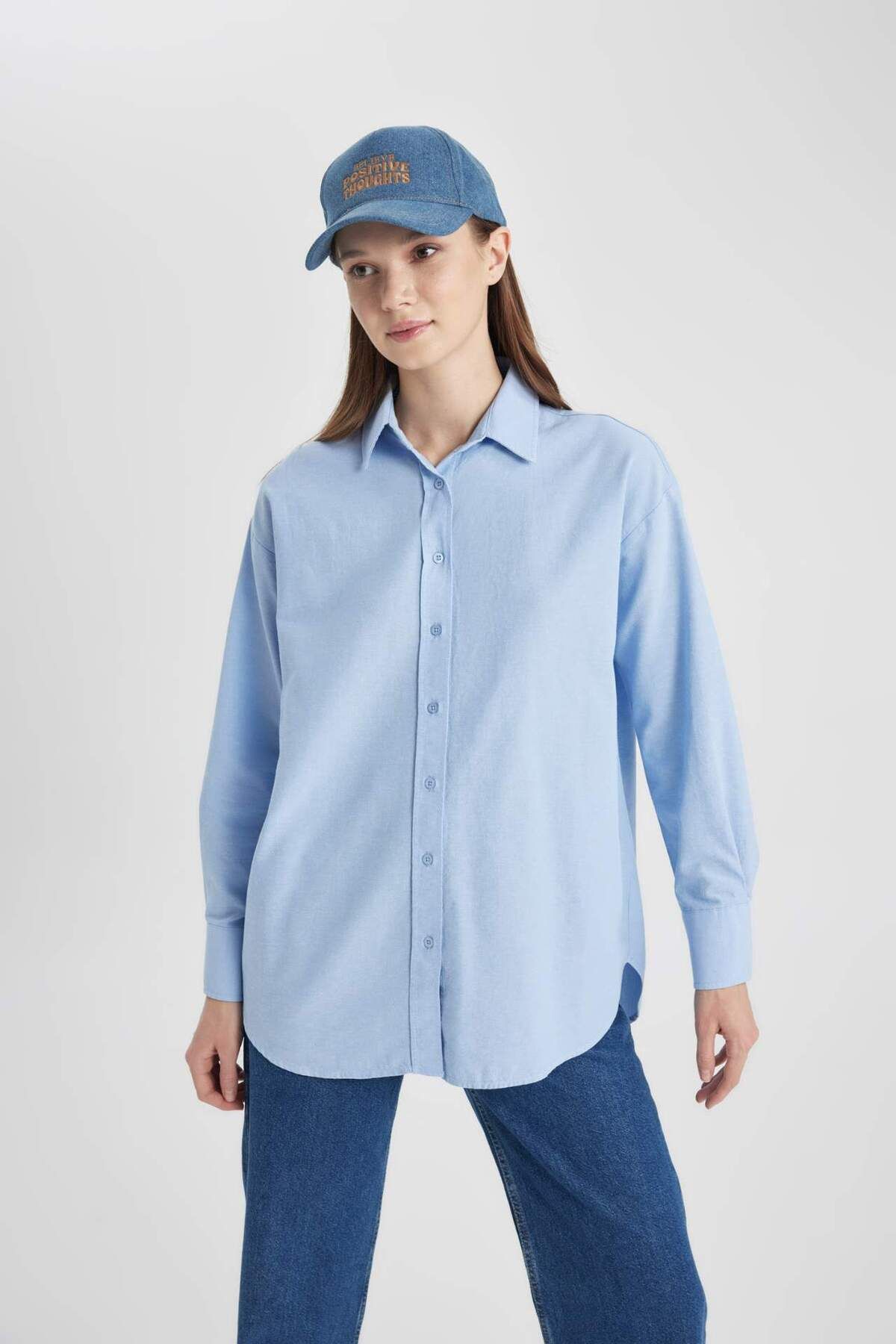 DeFacto-Tunica Oxford Relax Fit - Guler cămașă, mânecă lungă, croială solidă B8309ax24sp 3