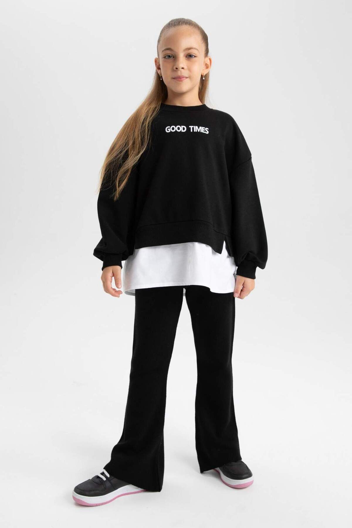 DeFacto-Pantaloni de tricotaj simpli de bază pentru fete, cu picioare spaniole, A6029A824WN 3
