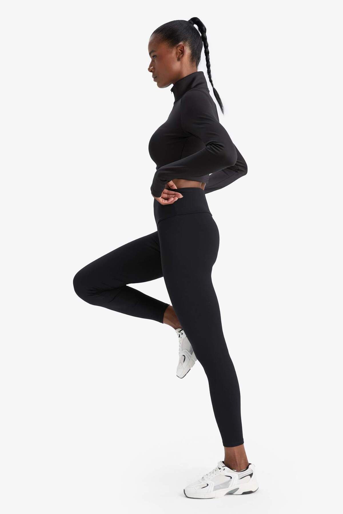 DeFacto-DefactoFit Hochtaillierte Bauchformende Taillenhüftende Elastische Premium Sportleggings C4564AX24AU 3