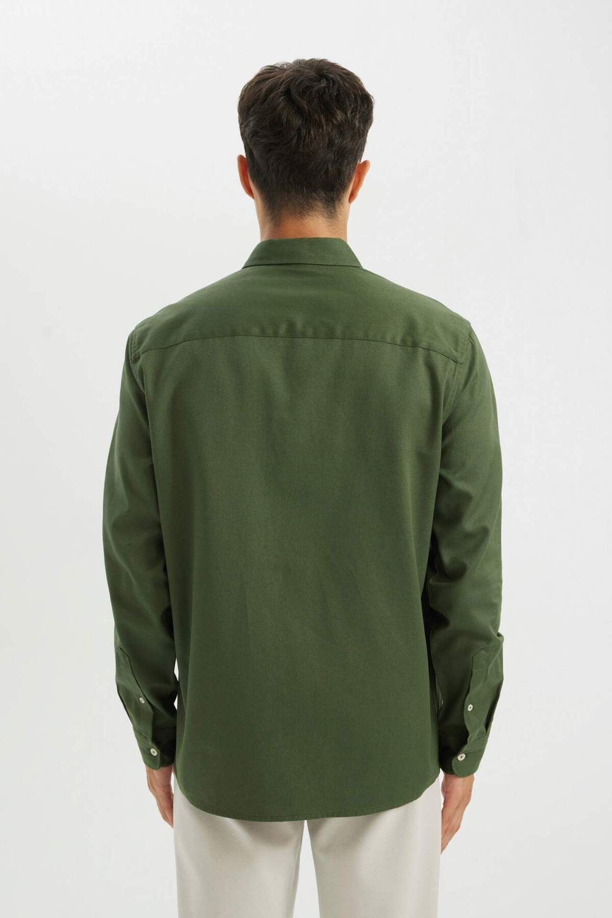 DeFacto-100 % Baumwolle, reguläre Passform, geknöpftes Basic-Langarmhemd aus einfarbigem Gabardine A5383AX24AU 6