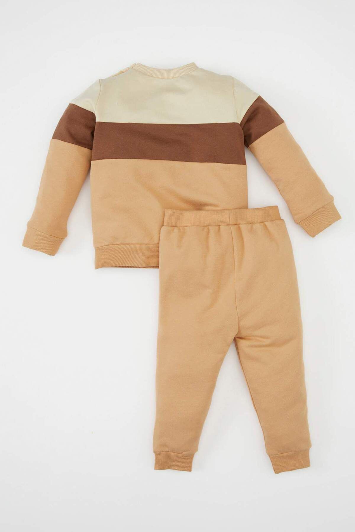 DeFacto-Baby Boy 2 Piece Set Crew Neck Color Block Soft Furry Sweatshirt Elastic Waist Tracksuit a 6