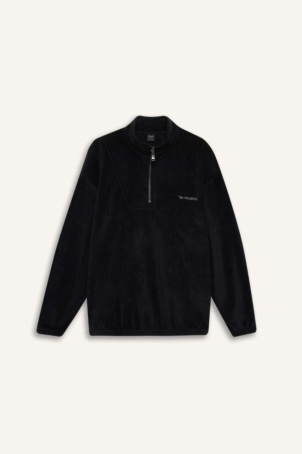 DeFacto-Comfort Regular Fit Comfortable Fit Zippered Stand Collar Printed Fleece Sweatshirt 3113195 8