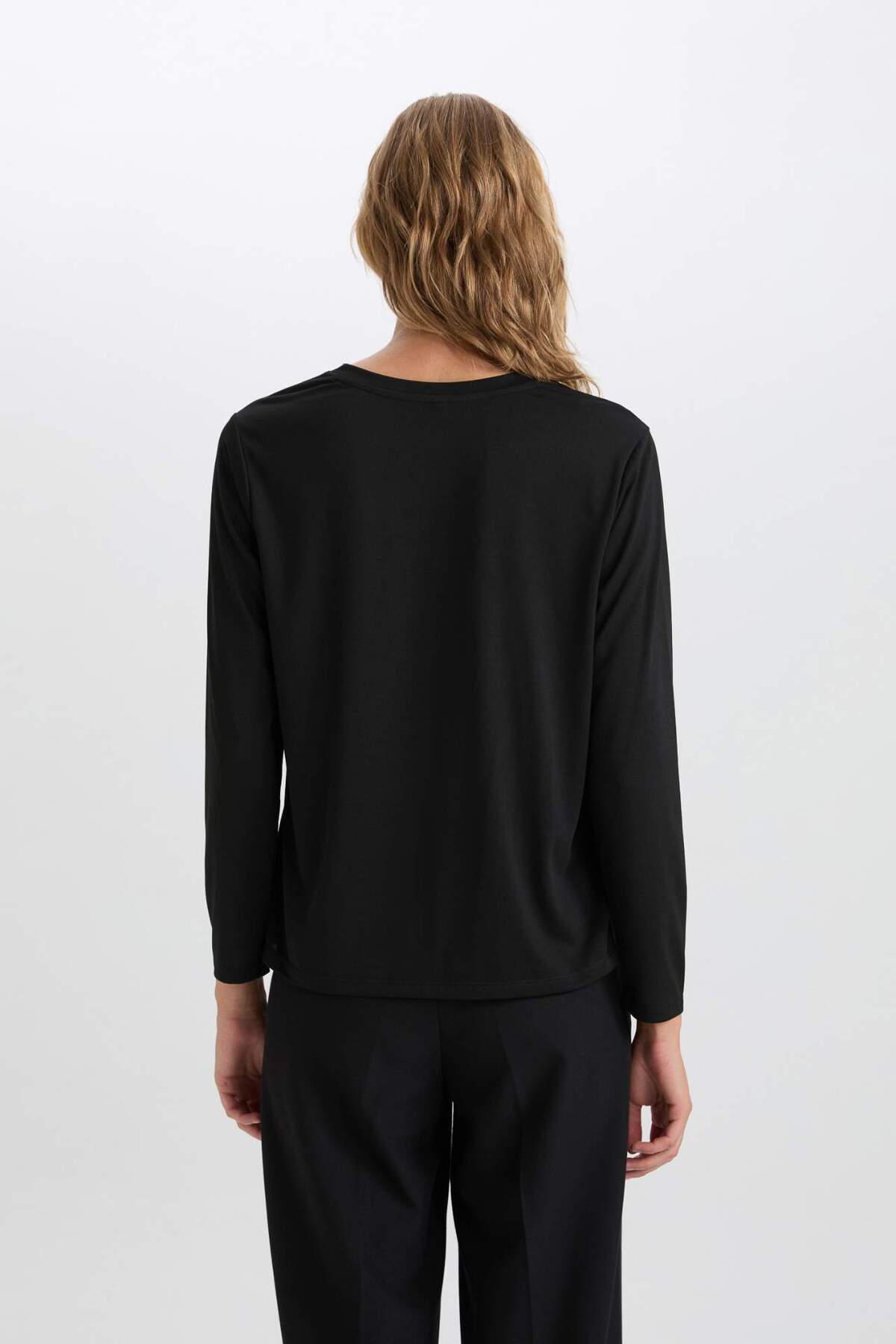 DeFacto-Regular Fit Rundhalsausschnitt Basic Plain Casual Langarm-T-Shirt A5028AX24WN 6