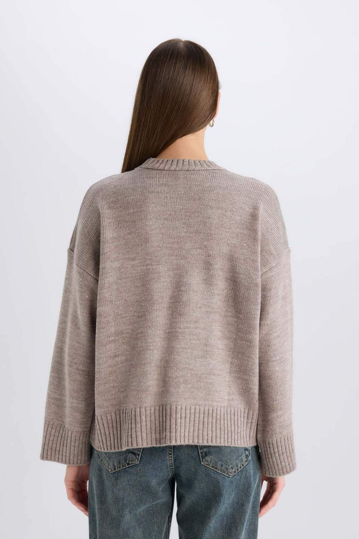 DeFacto-Übergroßer, lockerer Basic-Pullover aus einfarbigem Strick mit Rundhalsausschnitt D0036AX24WN 6
