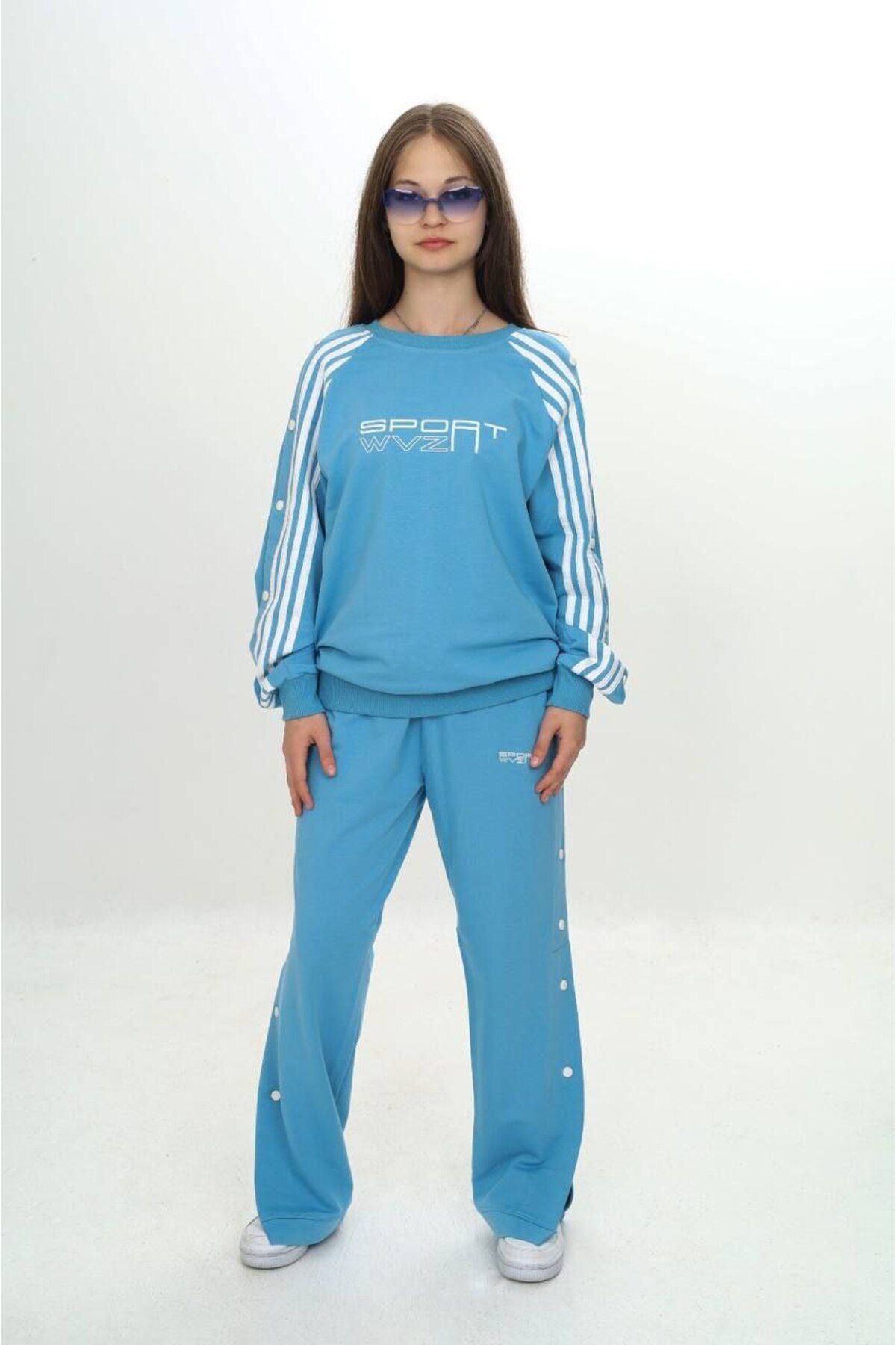 Pantulux-Unisex Snap Fastener Λεπτομερές 100% βαμβακερό 2 νήματα Oversize Bottom-Top Σετ αθλητικής φόρμας – Αθλητικά ρούχα-299 2