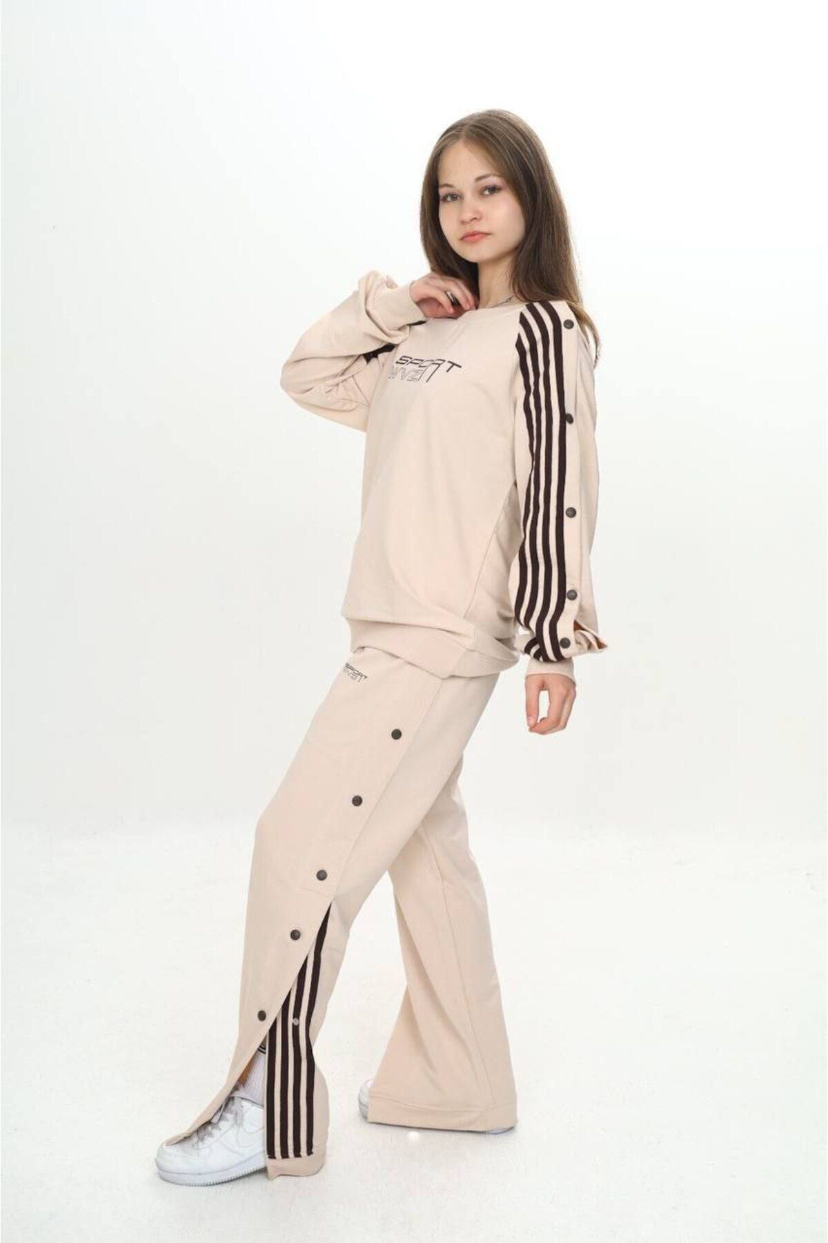 Pantulux-Unisex Snap Fastener Λεπτομερές 100% βαμβακερό 2 νήματα Oversize Bottom-Top Σετ αθλητικής φόρμας – Αθλητικά ρούχα-299 4