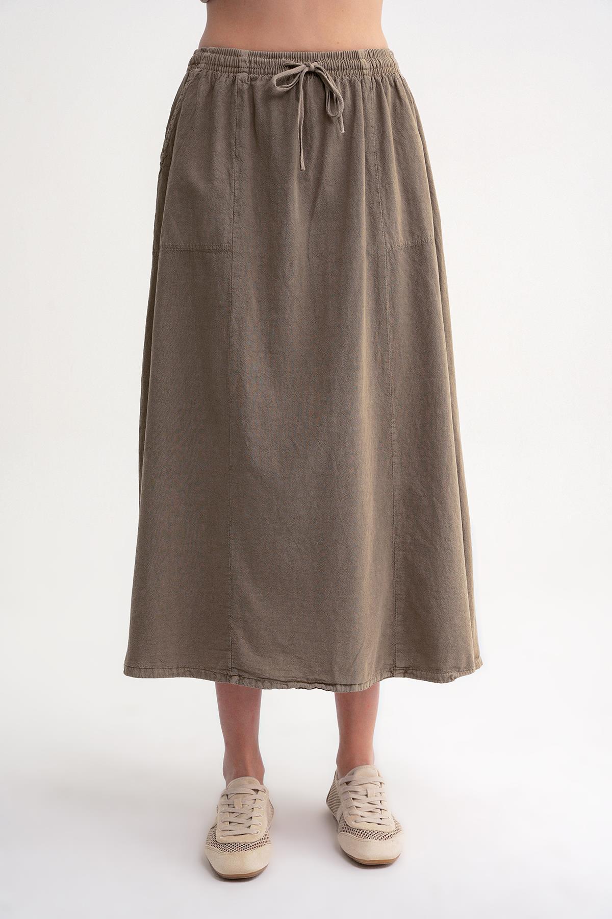 Mixray  4633 Kadın Yandan Cepli Parçalı Etek Antik Vizon - Görsel 4