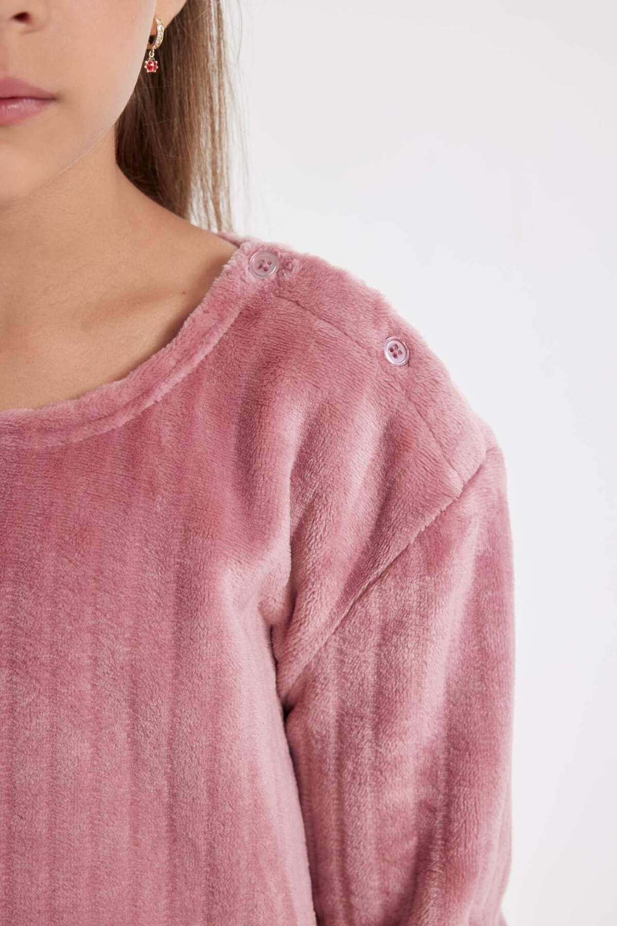 DeFacto-Mädchen-Pyjama-Set aus Fleece mit langen Ärmeln und langem Unterteil D1088A824WN 4