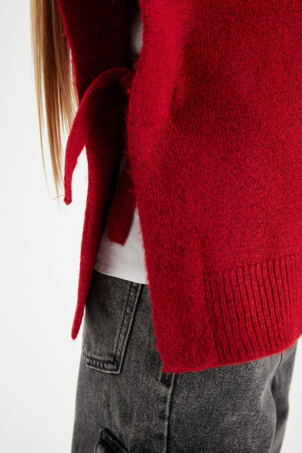 DeFacto-Girl's Red Crew Neck Basic Plain Knitwear Sweater C9660A824Wn 5