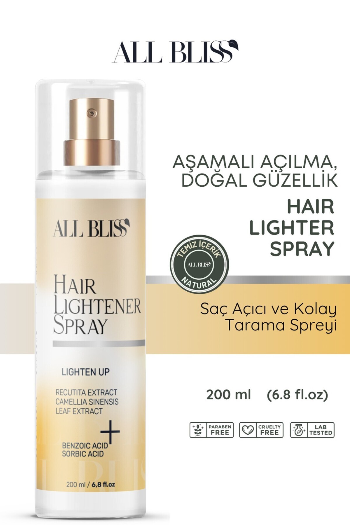 ALL BLİSS Doğal Papatya Özlü Saç Renk Açıcı Sprey 200 ml – Yeşil Çay ve Bitki Özleri ile Saç Açıcı & Parlaklık