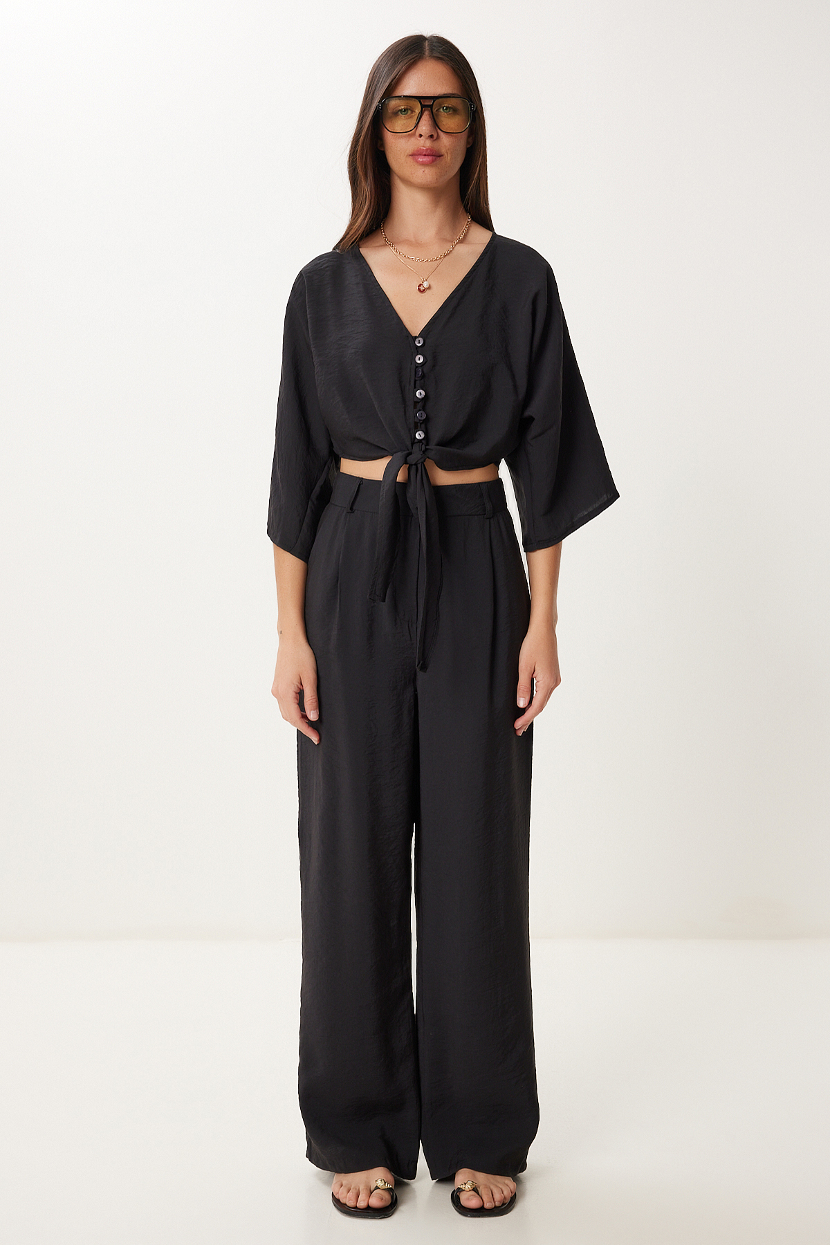Modal Blouse Pants Set LBV0069 BLACK