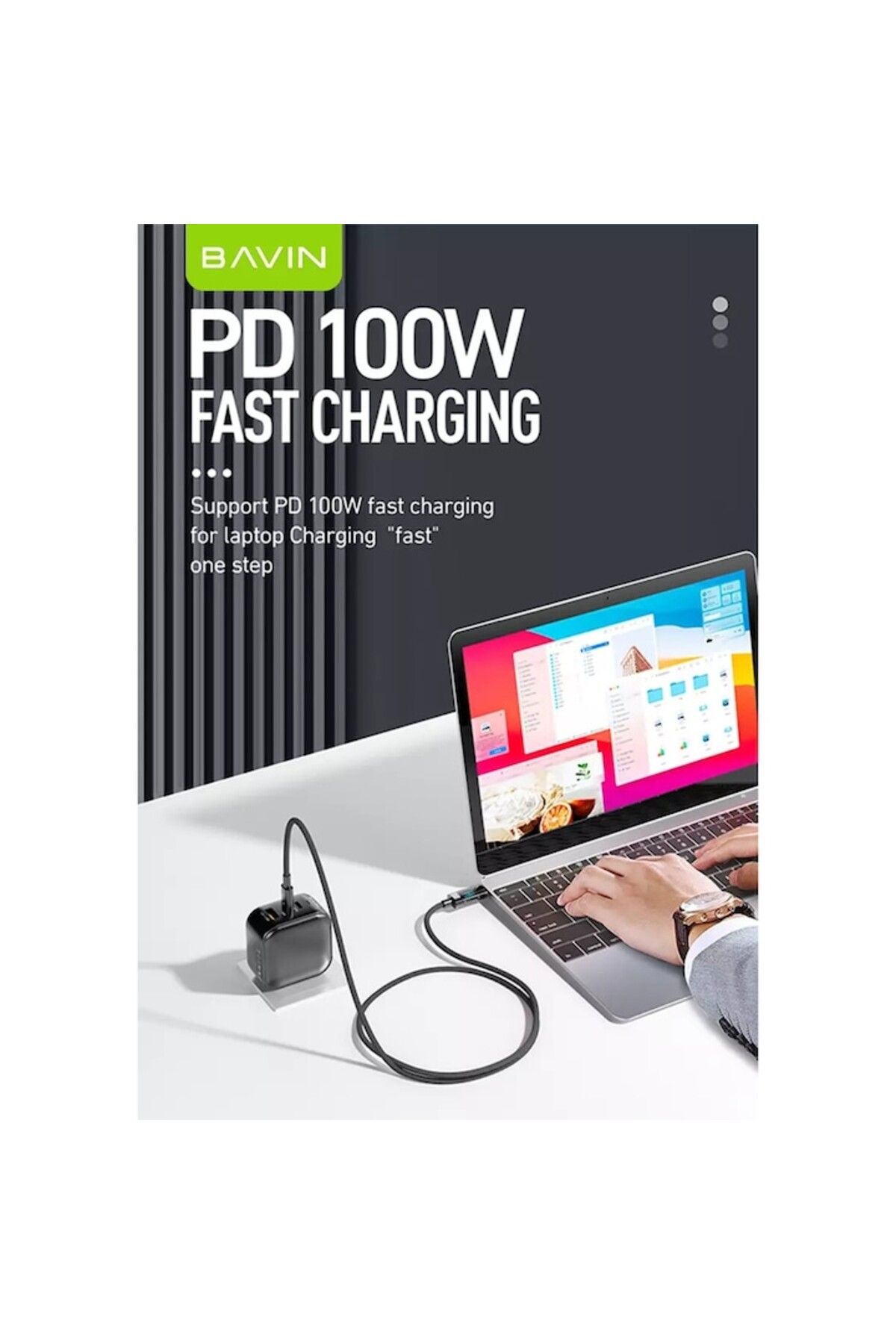 Bavin-Cablu de date cu încărcare rapidă CB309-CC, USB-C la USB-C, 100W, afișaj digital, 1,2 m, negru 3