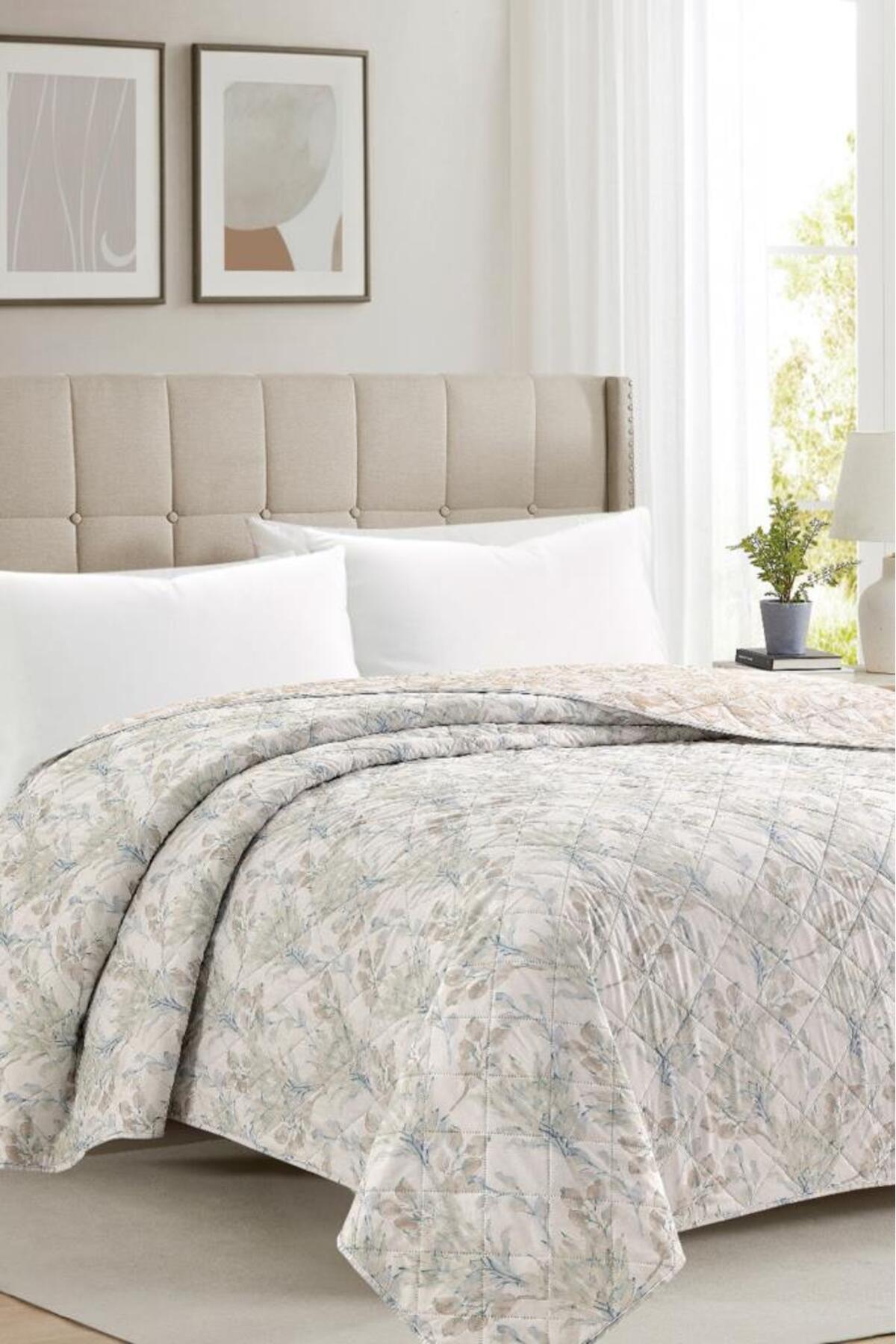 Çeyiz Diyarı Sakura Elyaf Dolgulu Çift Taraflı Tek Kişilik 160x220 cm Kırlentsiz Tek Pike Krem