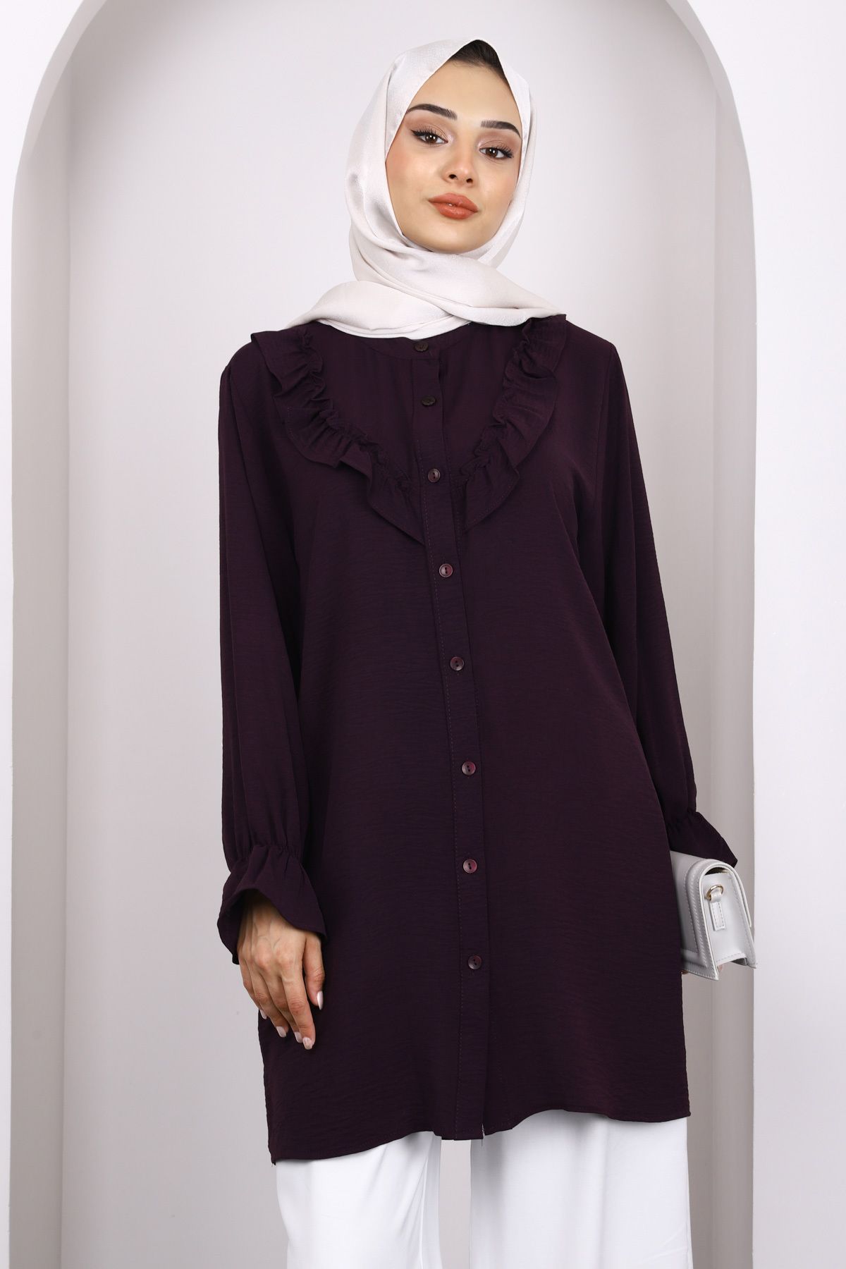 İmajButik-Plum Ruffle Front Ayrobin Tunic 1