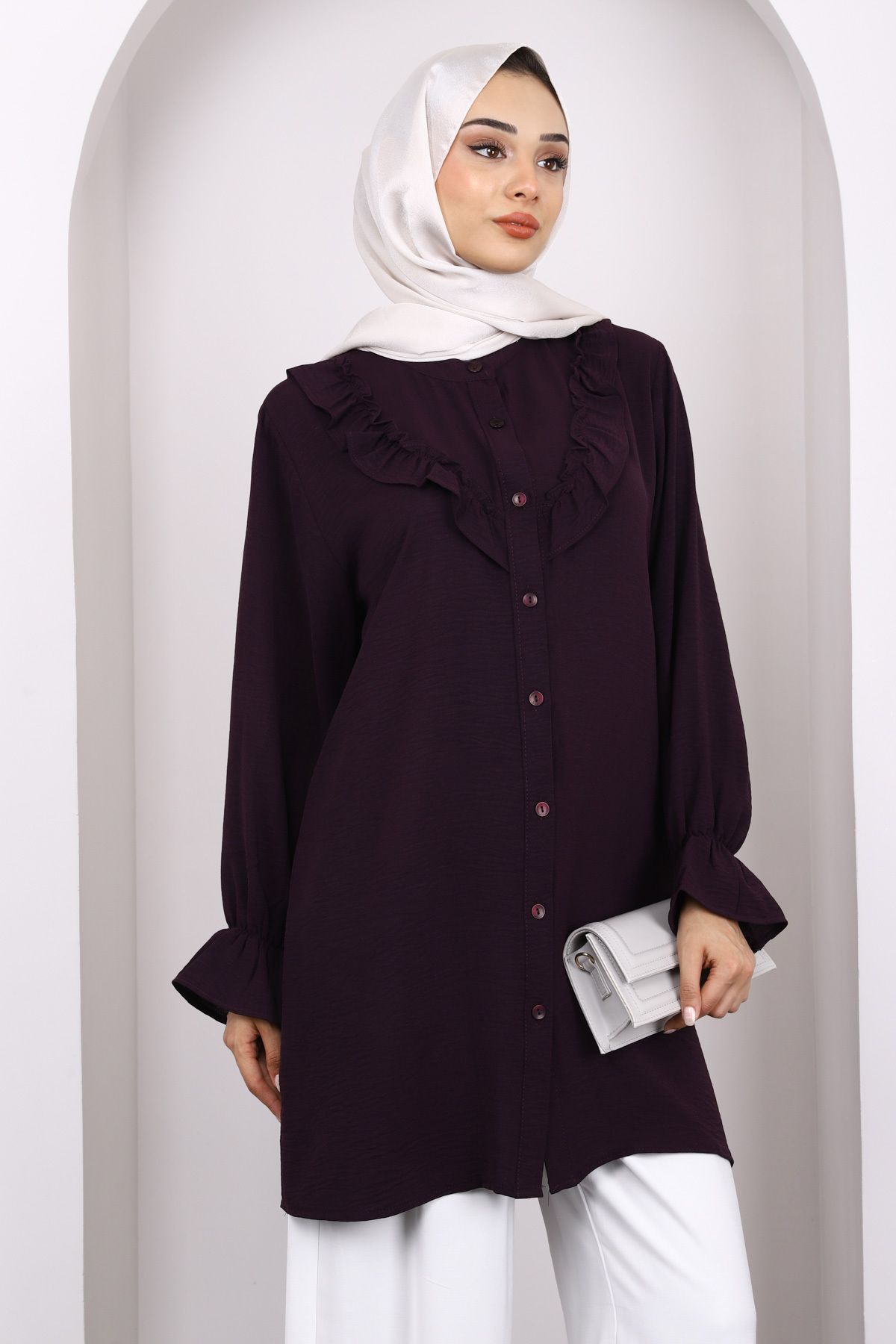 İmajButik-Plum Ruffle Front Ayrobin Tunic 3
