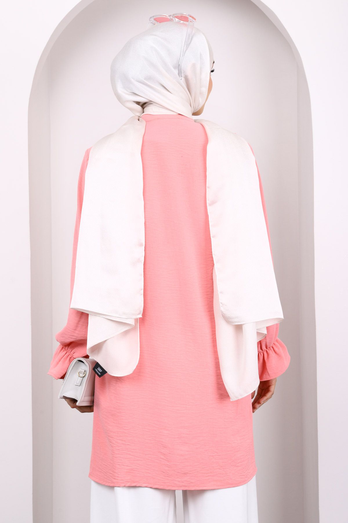 İmajButik-Pink Ruffled Front Ayrobin Tunic 4