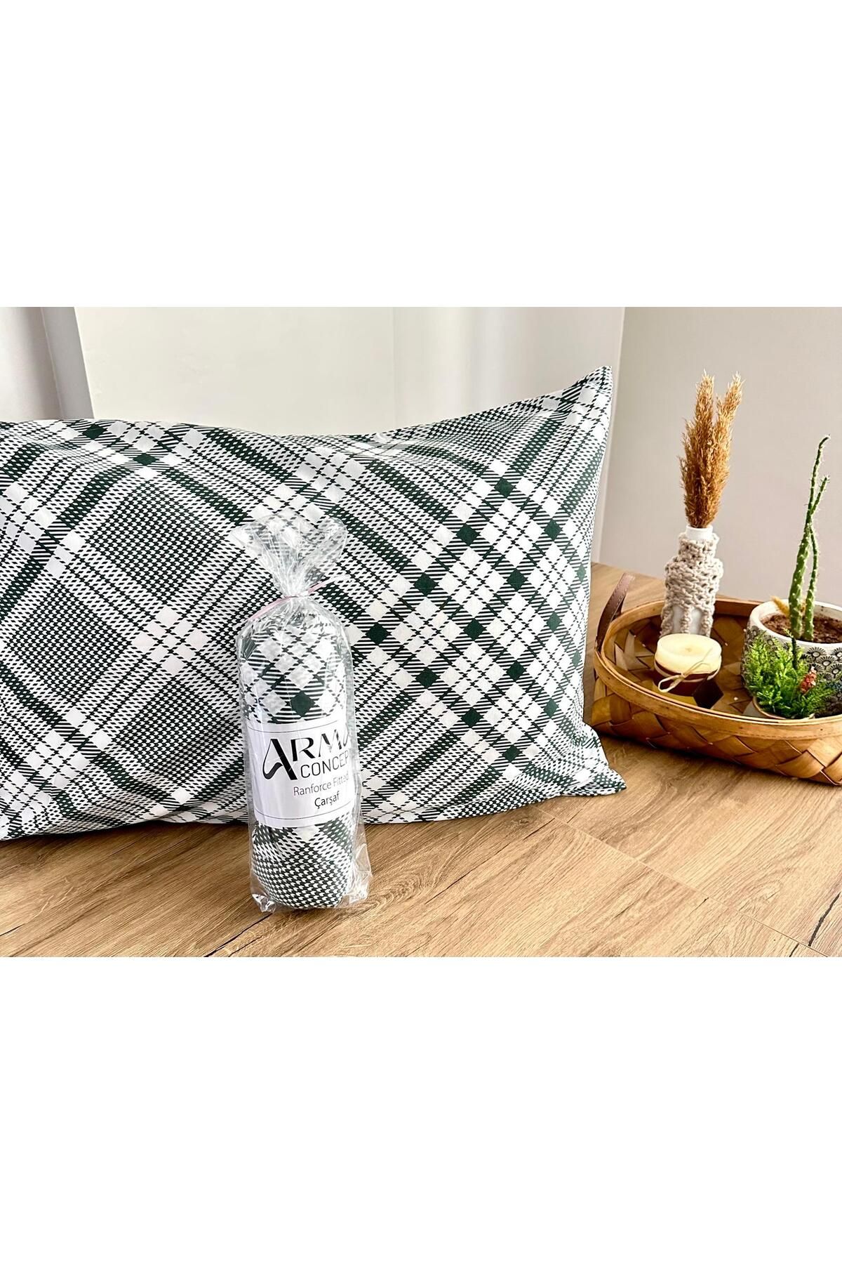 Arma Concept-Single Ranforce Fabric Plaid Pattern Fitted Elastic Sheet & 1 Pillow Case 2