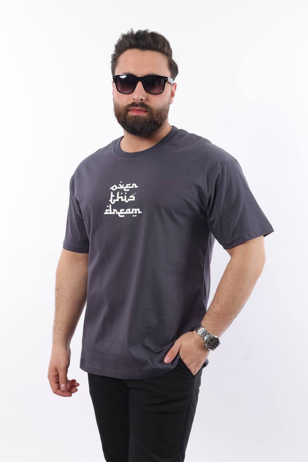 STOCX-Men's Oversized T-Shirt -'Open This Dream' Text and Carpet Pattern Back Print 1
