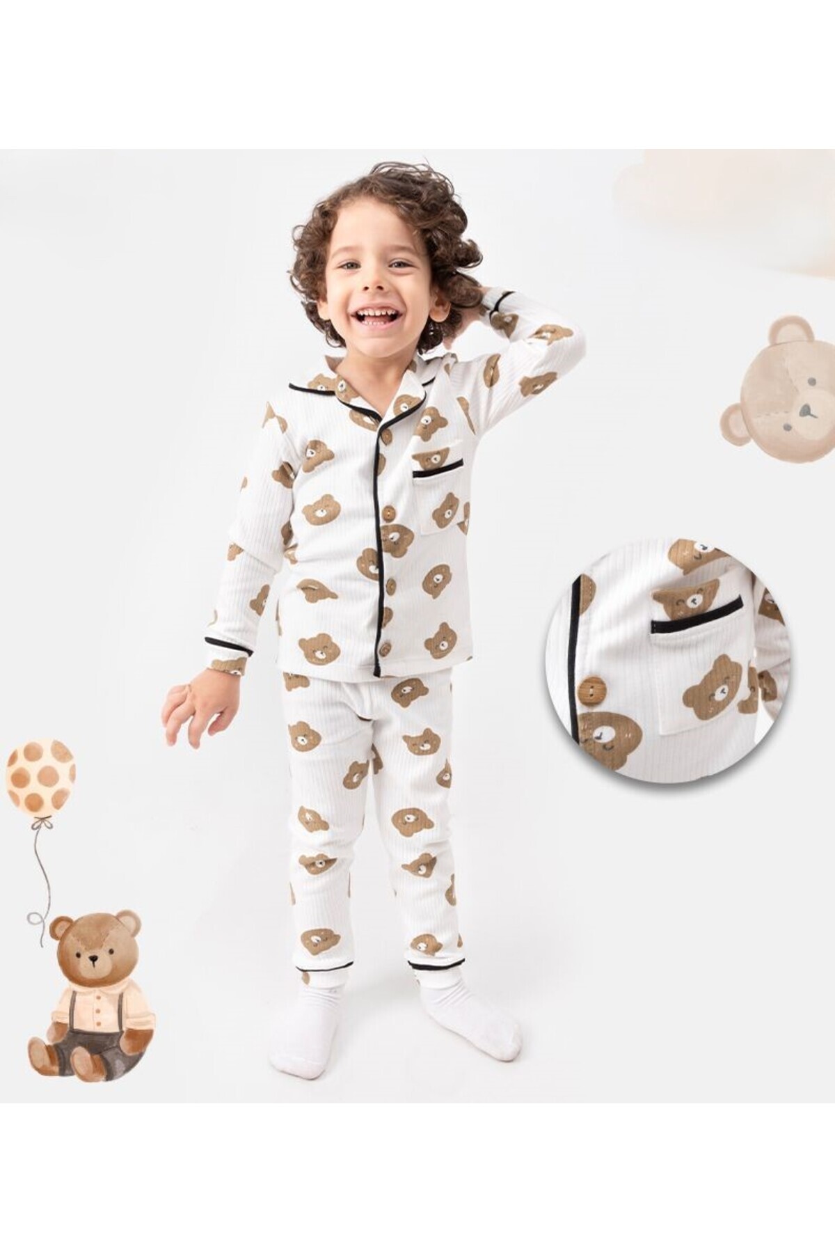 Bebelove Erkek Bebek Ve Çocuk Ayıcıklı Boydan Düğmeli Pijama Takımı fotoğrafı 4 (önizleme)