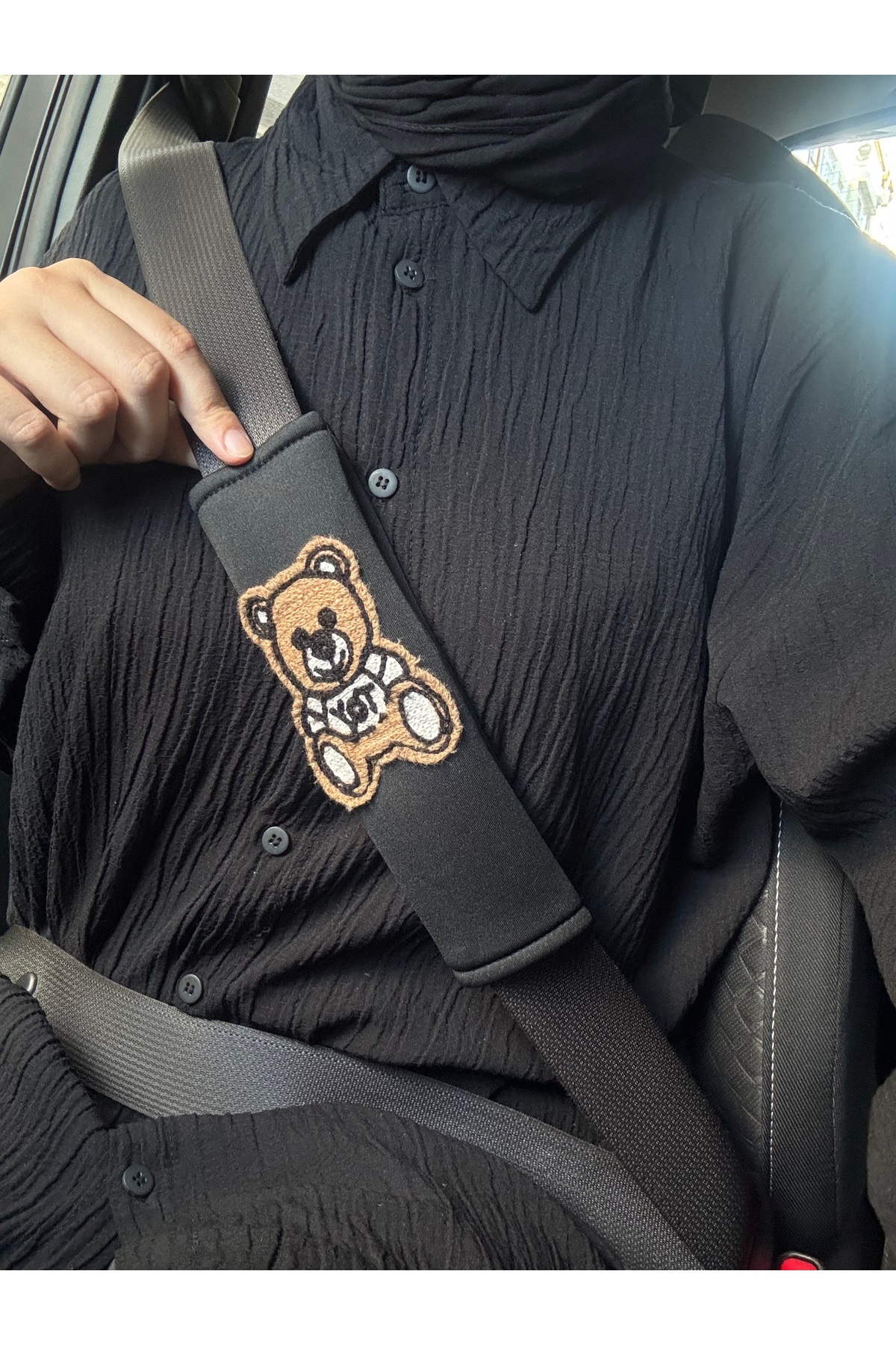 Cihania Store Siyah Ayıcıklı Emniyet Kemeri Kılıfı & Araba Aksesuarı 1 ADET