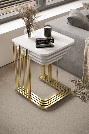 home plus mobilya 4'lü Tekerlekli Zigon Sehpa Gold Ayak Beyaz 18 Mm Mdf